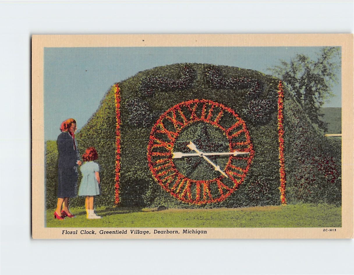 Postcard Floral Clock Greenfield Village Dearborn Michigan USA North America