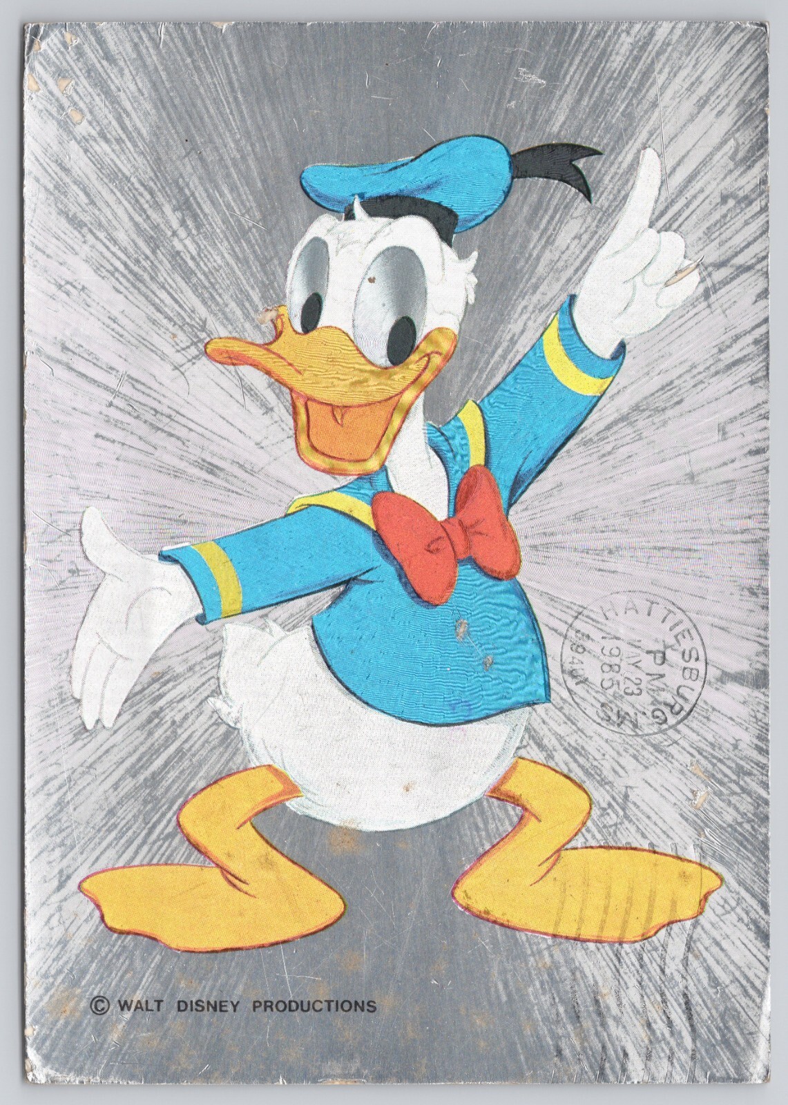 Postcard Walt Disney Productions, 1985, Donald Duck Foil 6×4″ Art Card A7821