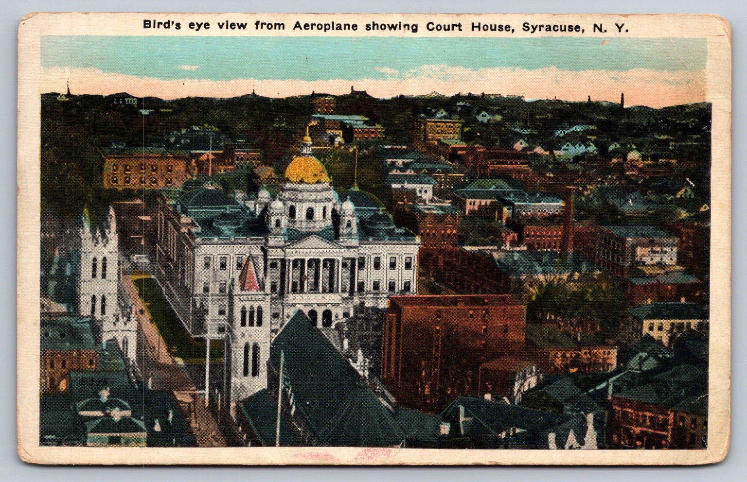 Syracuse NY Court House Bird’s Eye View Aeroplane Postcard Wm Jubb Co