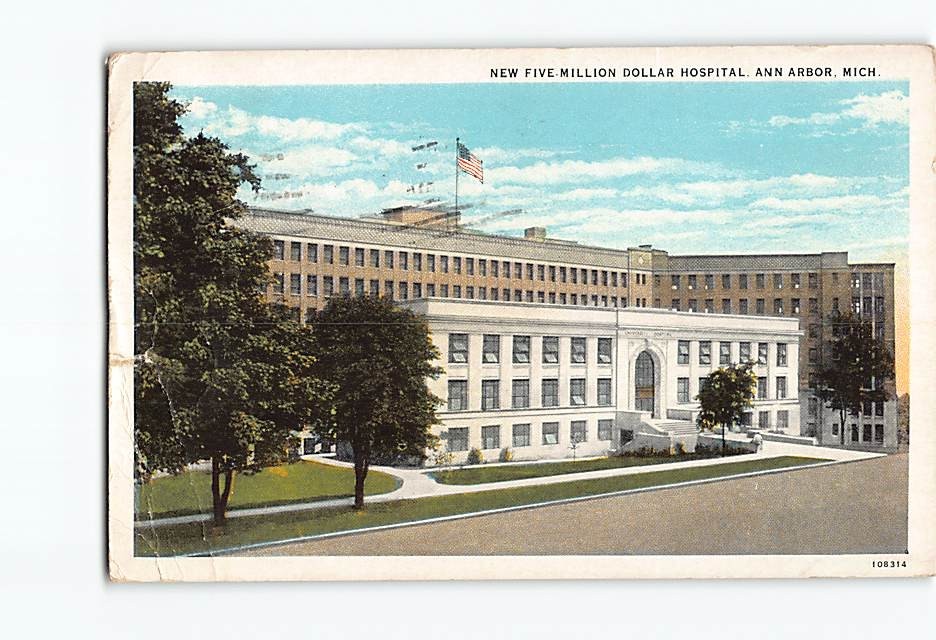 Postcard New Five Million Dollar Hospital Ann Arbor Michigan USA