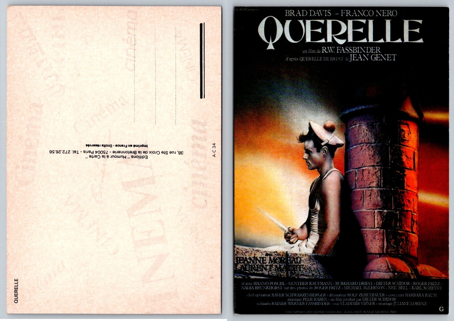 Querelle 1982 Fassbinder Film Movie Poster Art Postcard Brad Davis French