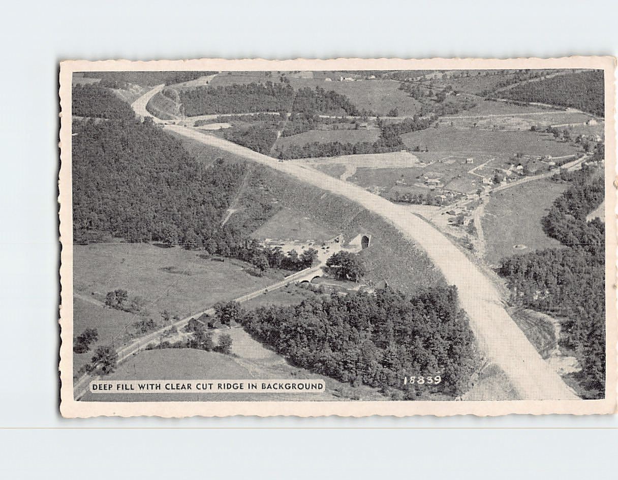 Postcard Deep Fill with Clear Cut Ridge in Background Pennsylvania Turnpike USA