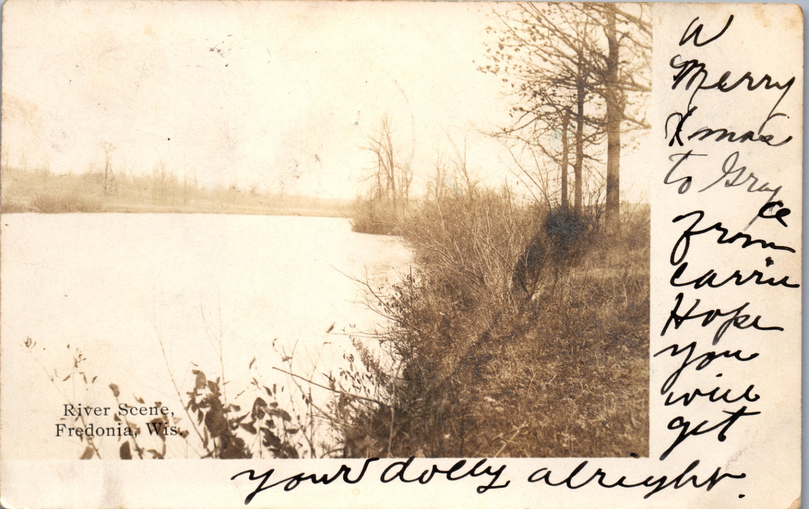 Fredonia, Wisconsin RPPC (1906) River Scene