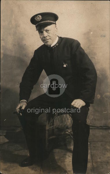 Salinas, California CA Man Uniform Sitting Box Original Vintage Real Photo RPPC