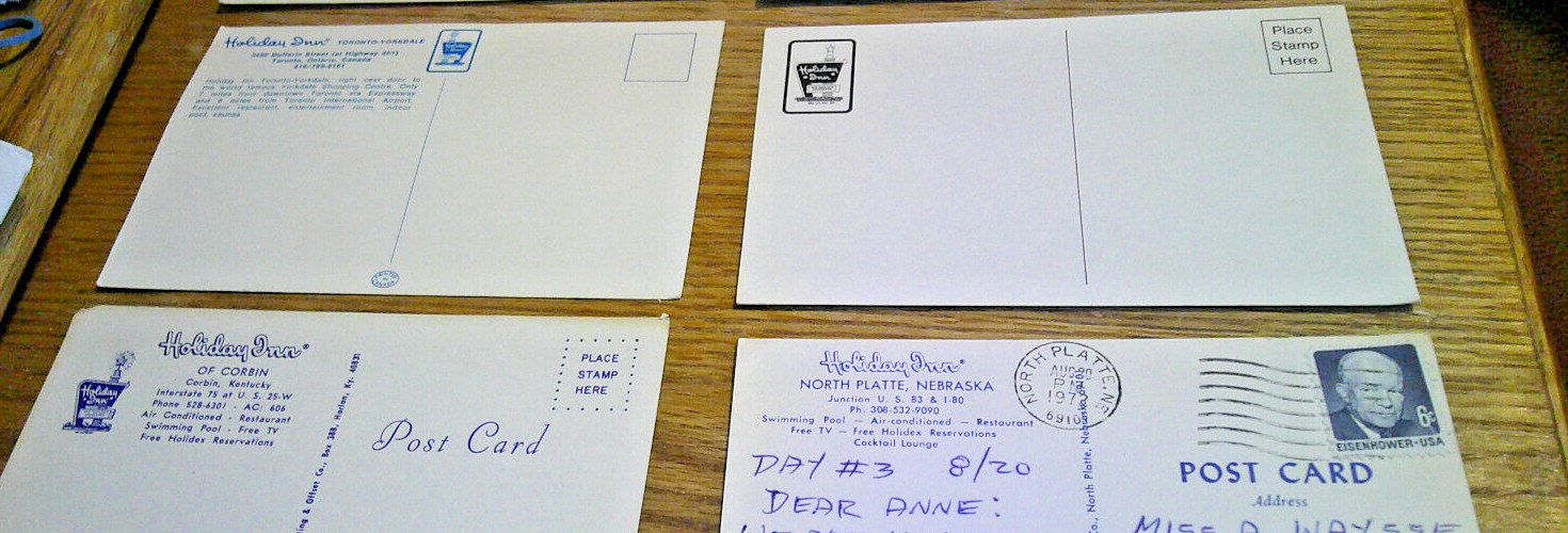 six standard size Postcards Holiday Inn of America