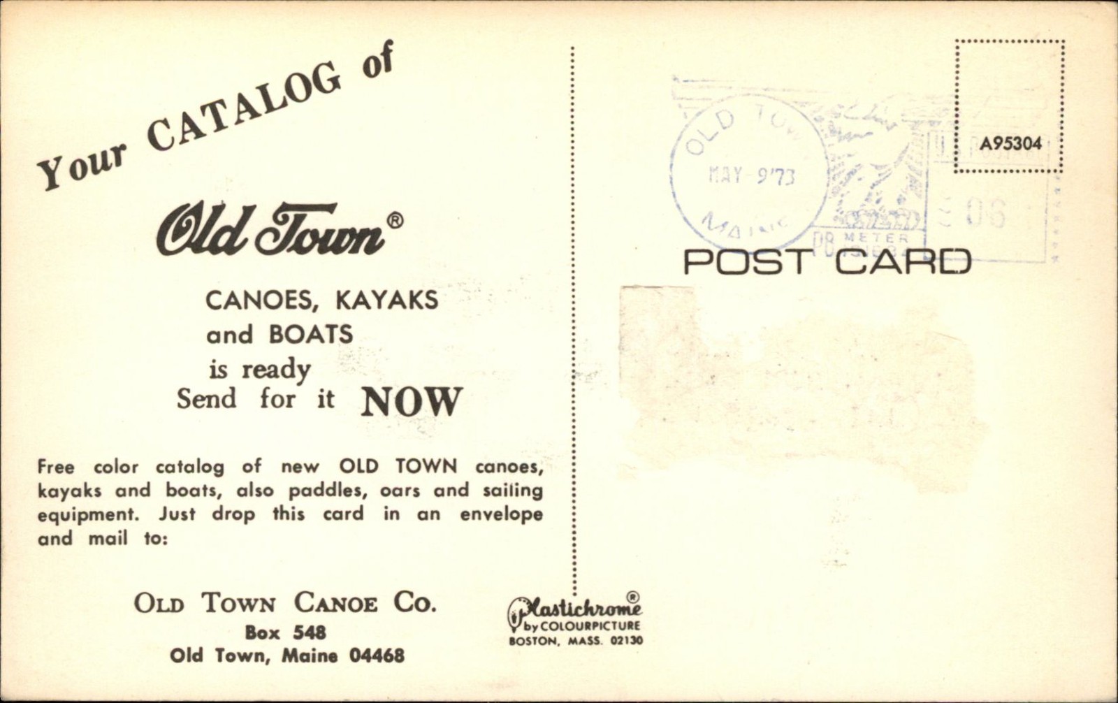 Old Town Canoes Camping Fishing Scene ME advertising postcard n339