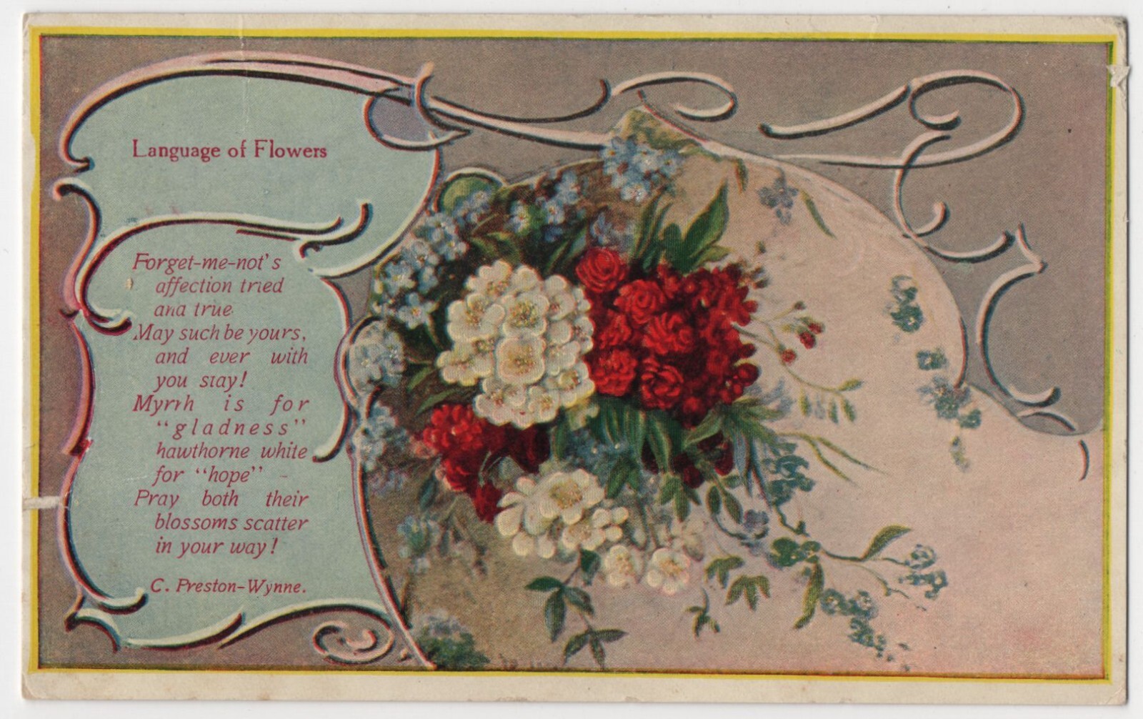 VTG 1910 Postcard, All Occasion, C. Preston-Wynne Poem, Language of Flowers