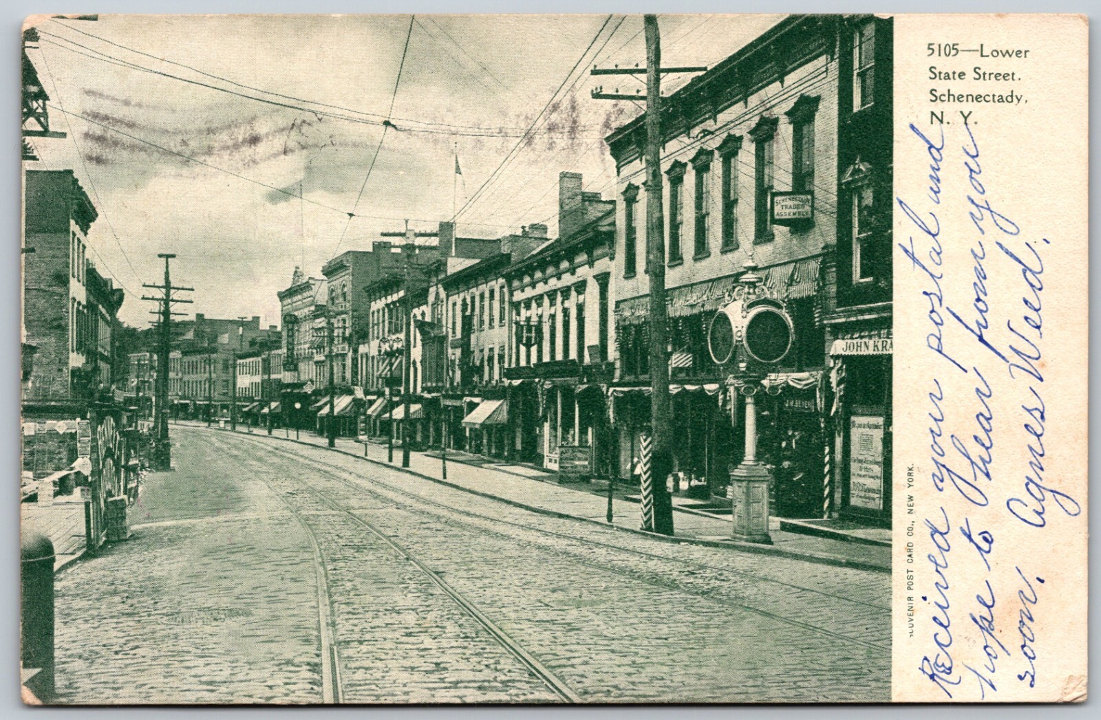 1905 State Street Schenectady NY Street Scene ANTIQUE Postcard 7997