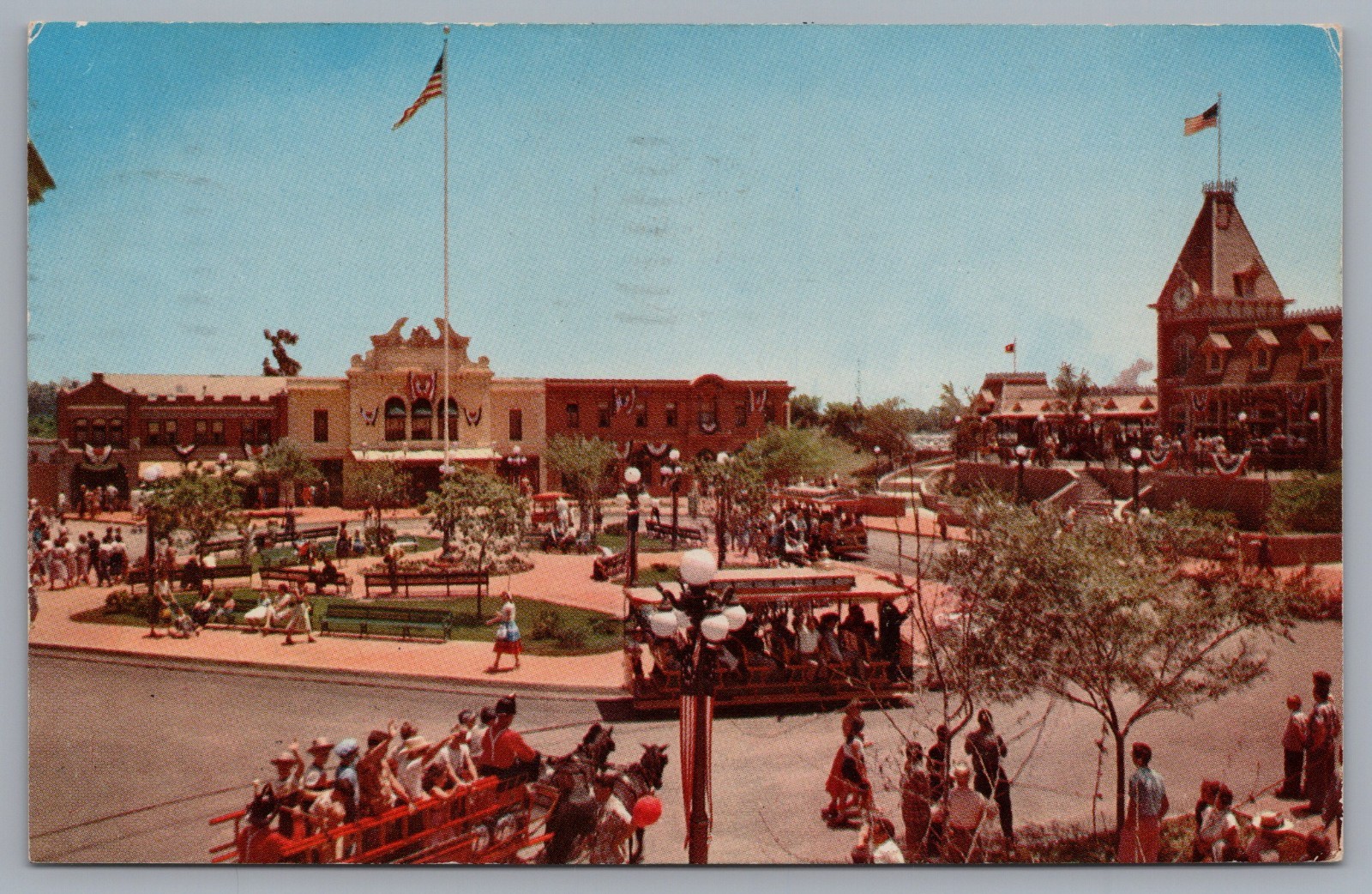 Disneyland Main Street USA Town Square Fire Wagon Postcard
