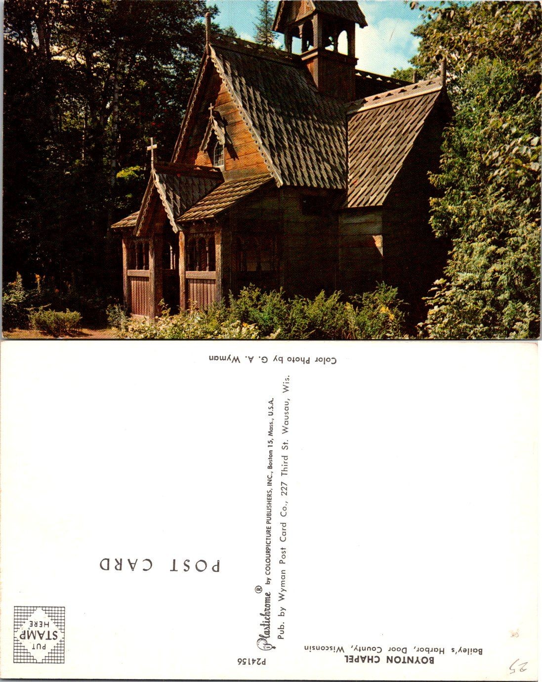 Boynton Chapel Door County Wisconsin Postcard Unposted Vintage Color Photo