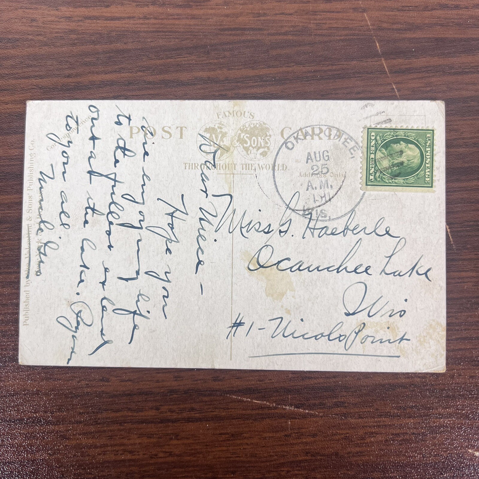 City Park Johnstown PA Postcard Stamped Posted Valentine & Sons Publishing