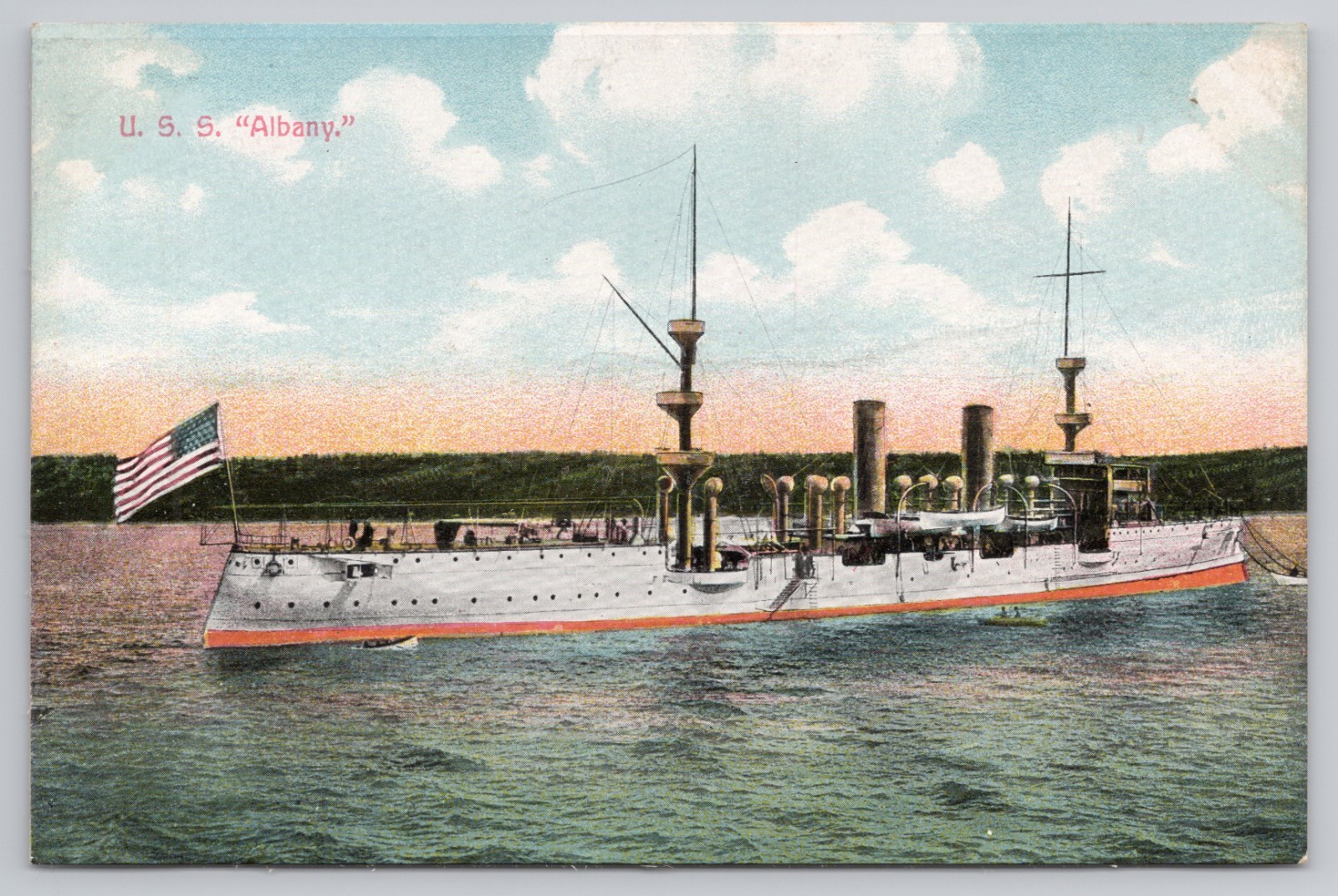 Postcard U.S.S. “Albany” Vintage US Navy Protected Cruiser CL-23 Warship A13526