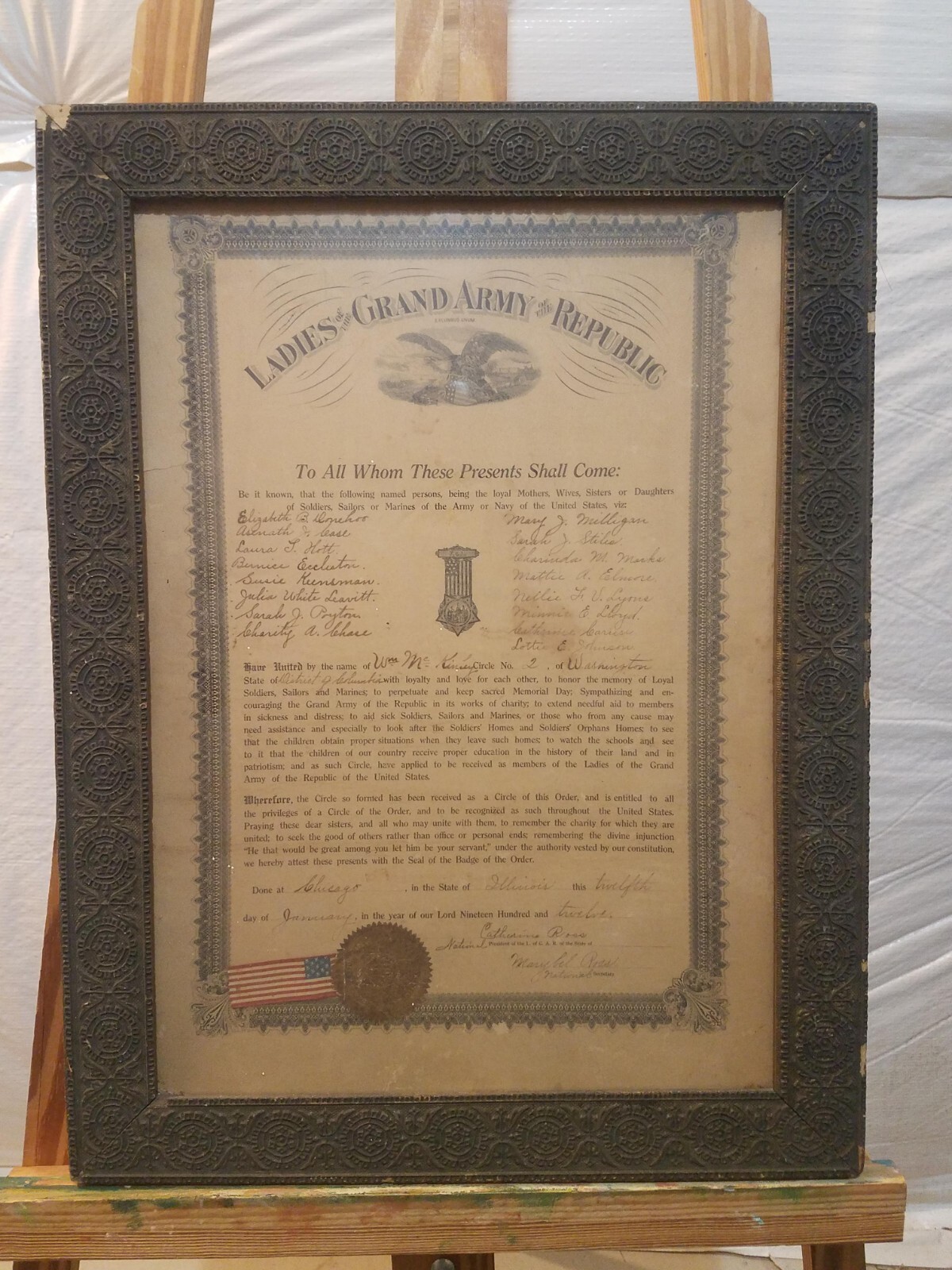 (Ladies) Grand Army of the Republic DC~ 1912 ~ hand written Charter/Roster