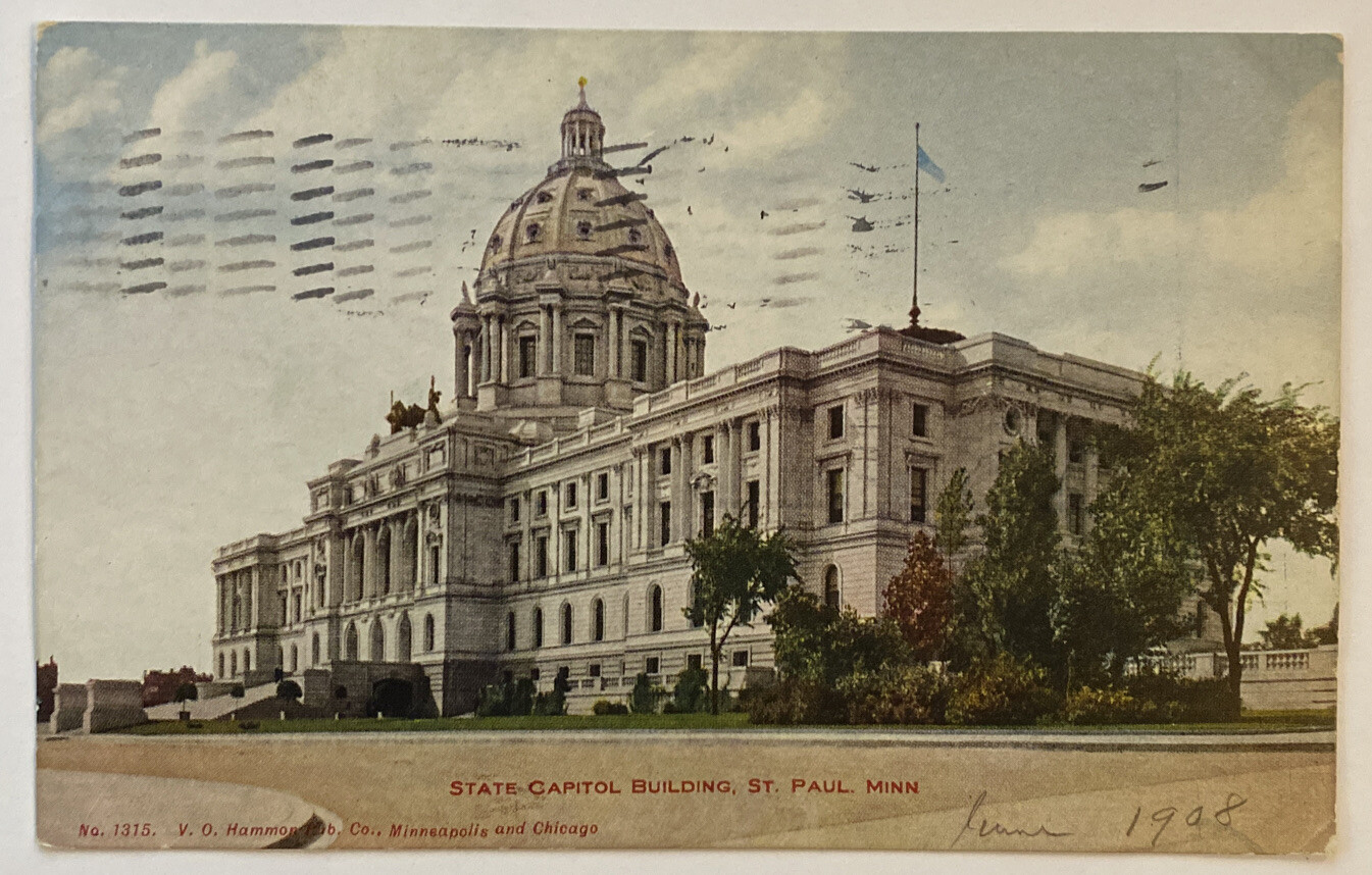Vintage Postcard, State Capital Building, St Paul Minnesota, Posted 1908