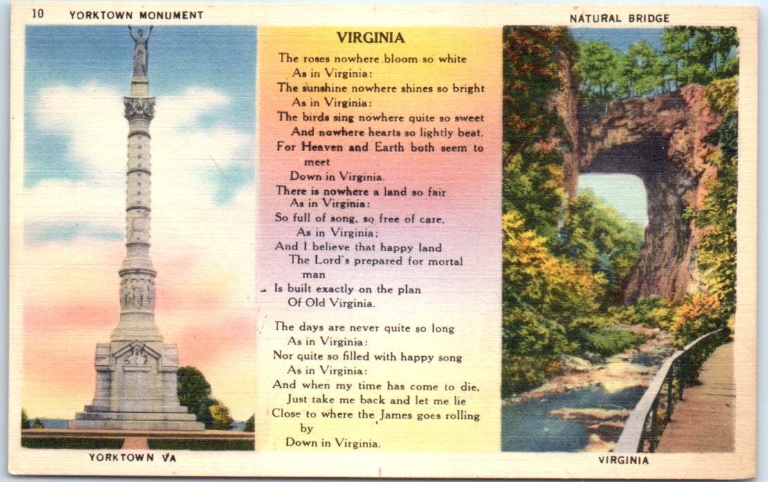 Postcard – Yorktown Monument and Natural Bridge – Virginia, USA