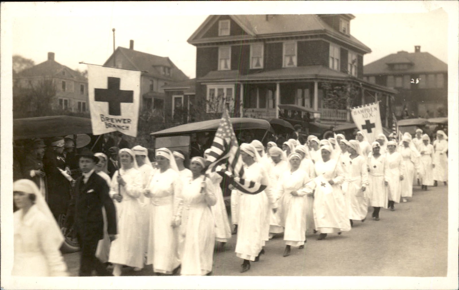 Bangor ME Red Cross Parade Bangor, ME c1920s-30s Real Photo Vintage Postcard bhn