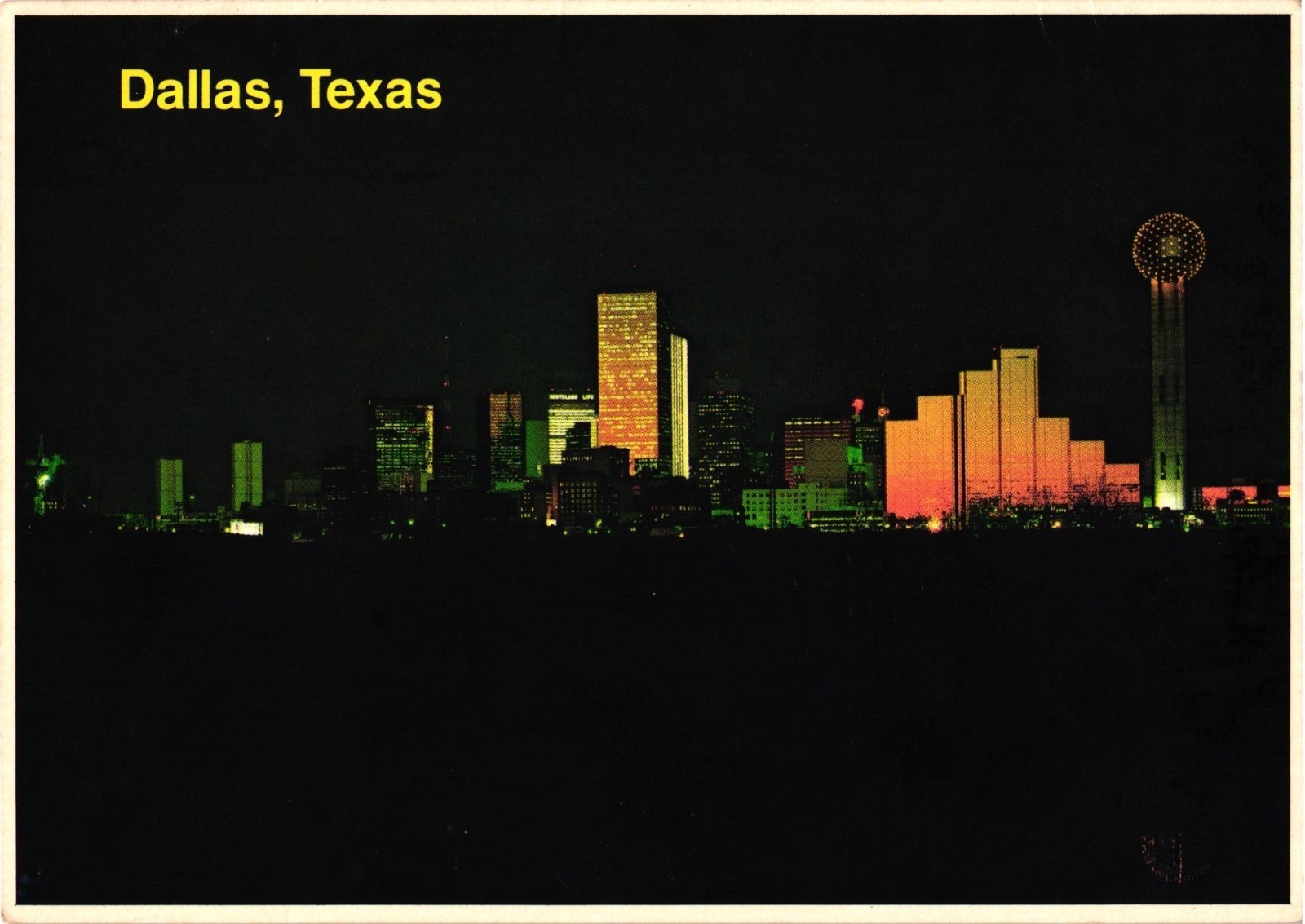 Dallas Texas Night Skyline Postcard Vintage Photography Litho USA Collectible