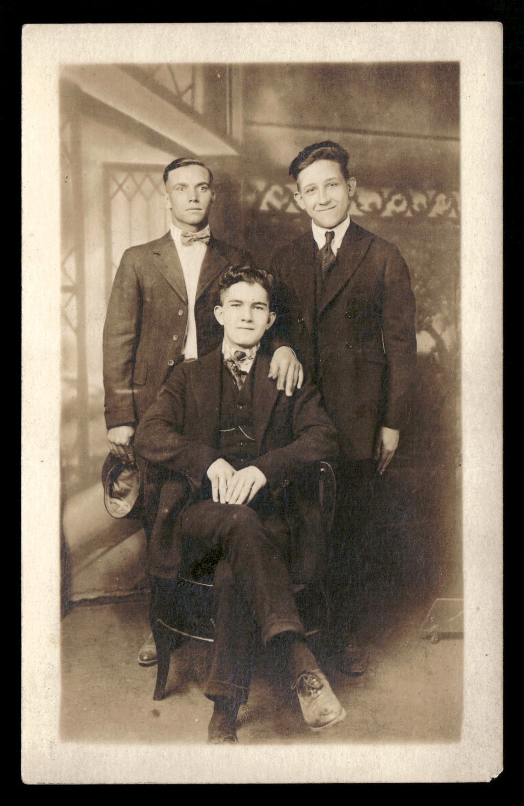 RPPC Postcard Studio Shot, Three Well Dressed Gentlemen, Brothers, Friends c1910
