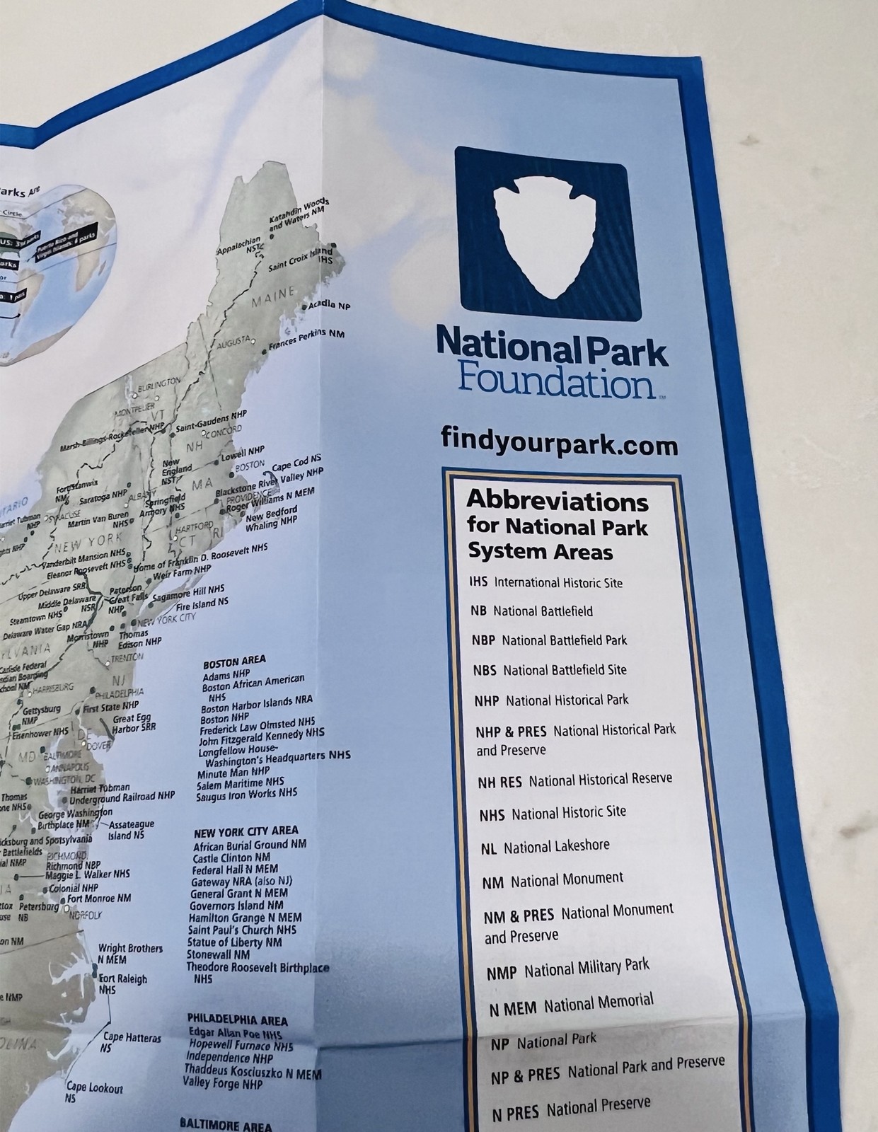 National Park Foundation 2025 Northeastern US Map Brochure Guide Stickers