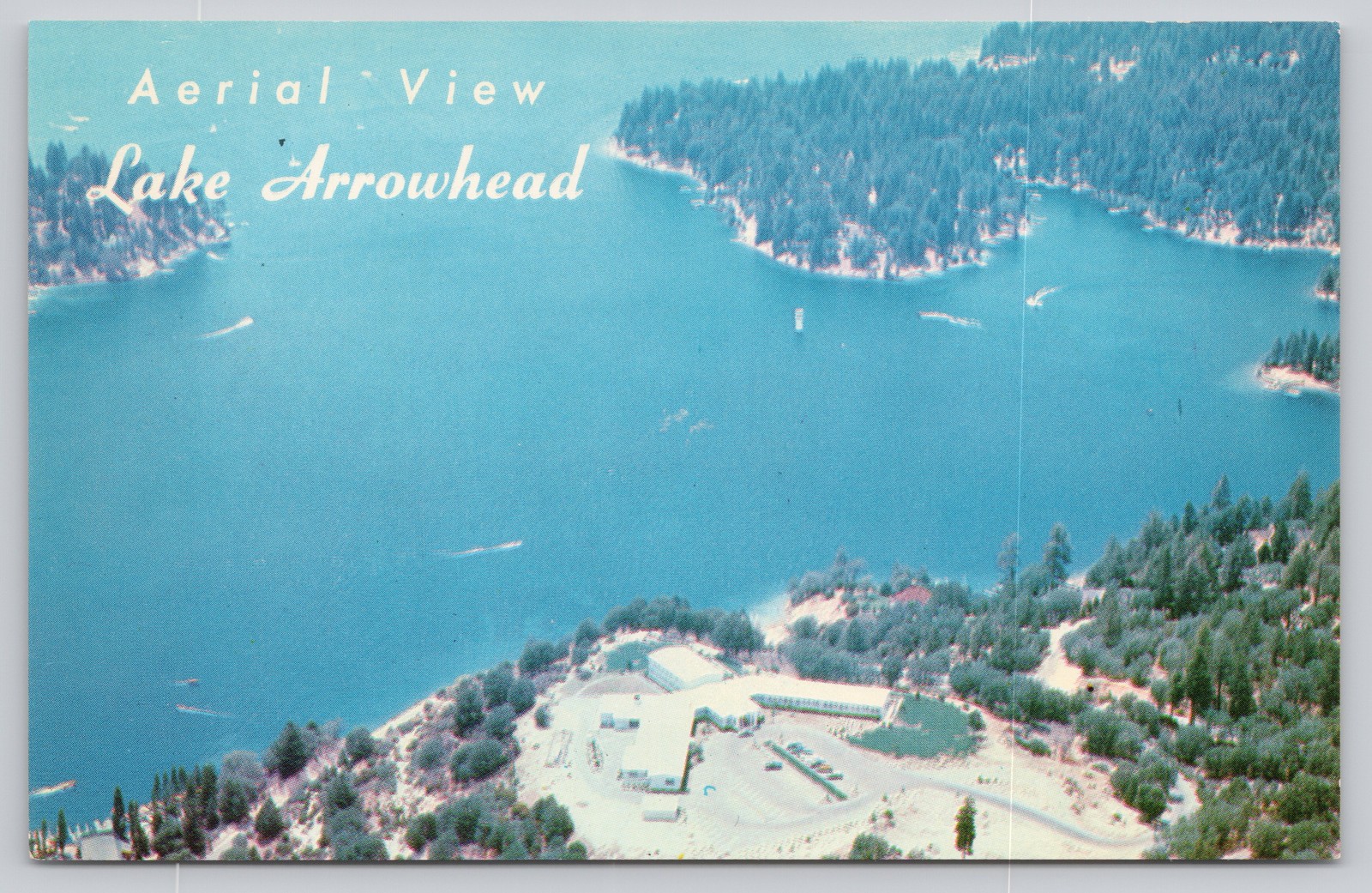 Aerial View Lake Arrowhead California Photochrome Postcard FS-41 Ferris Scott
