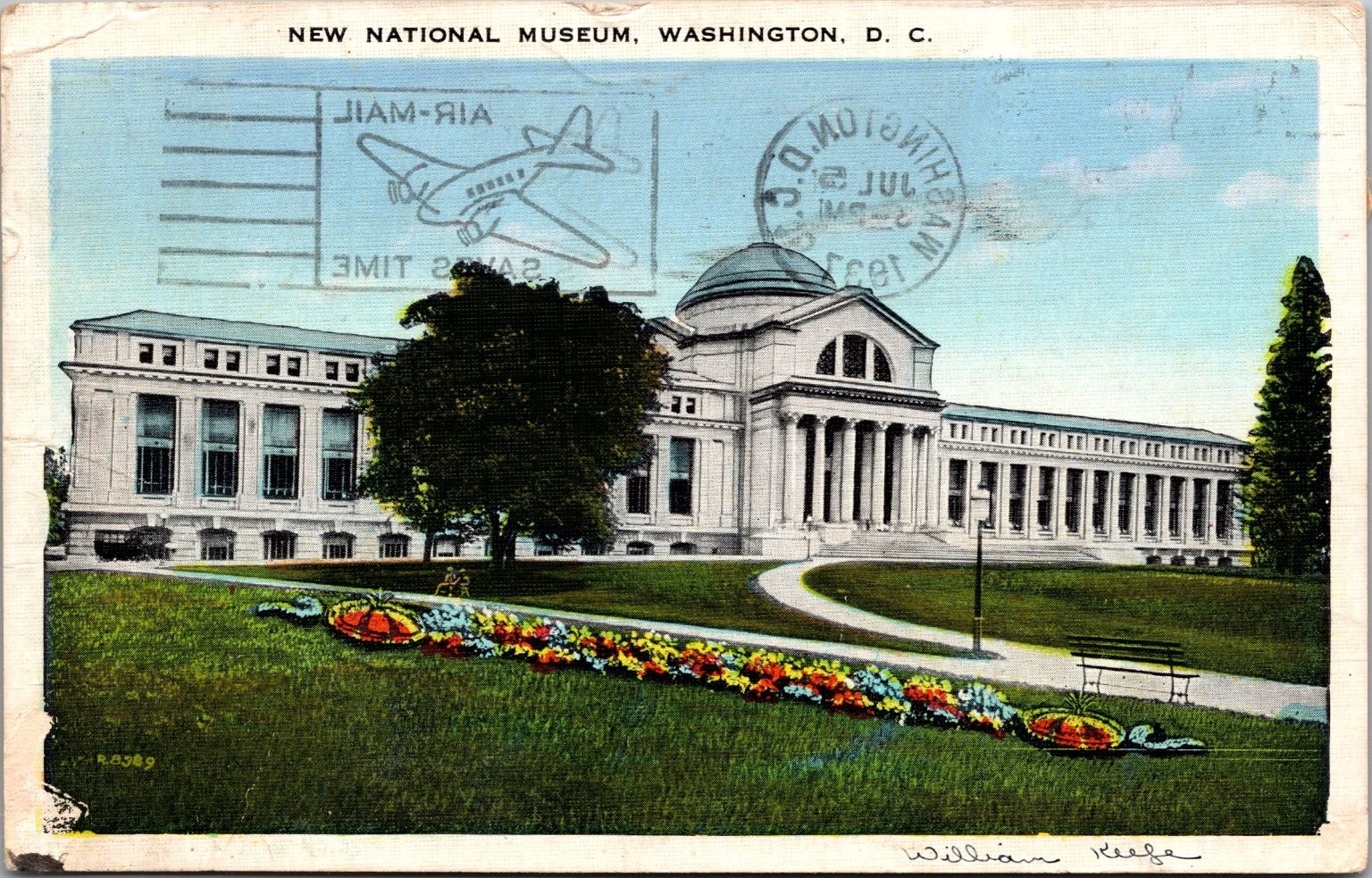 New National Museum Washington D.C. Postcard 1937 Air-Mail Postmark