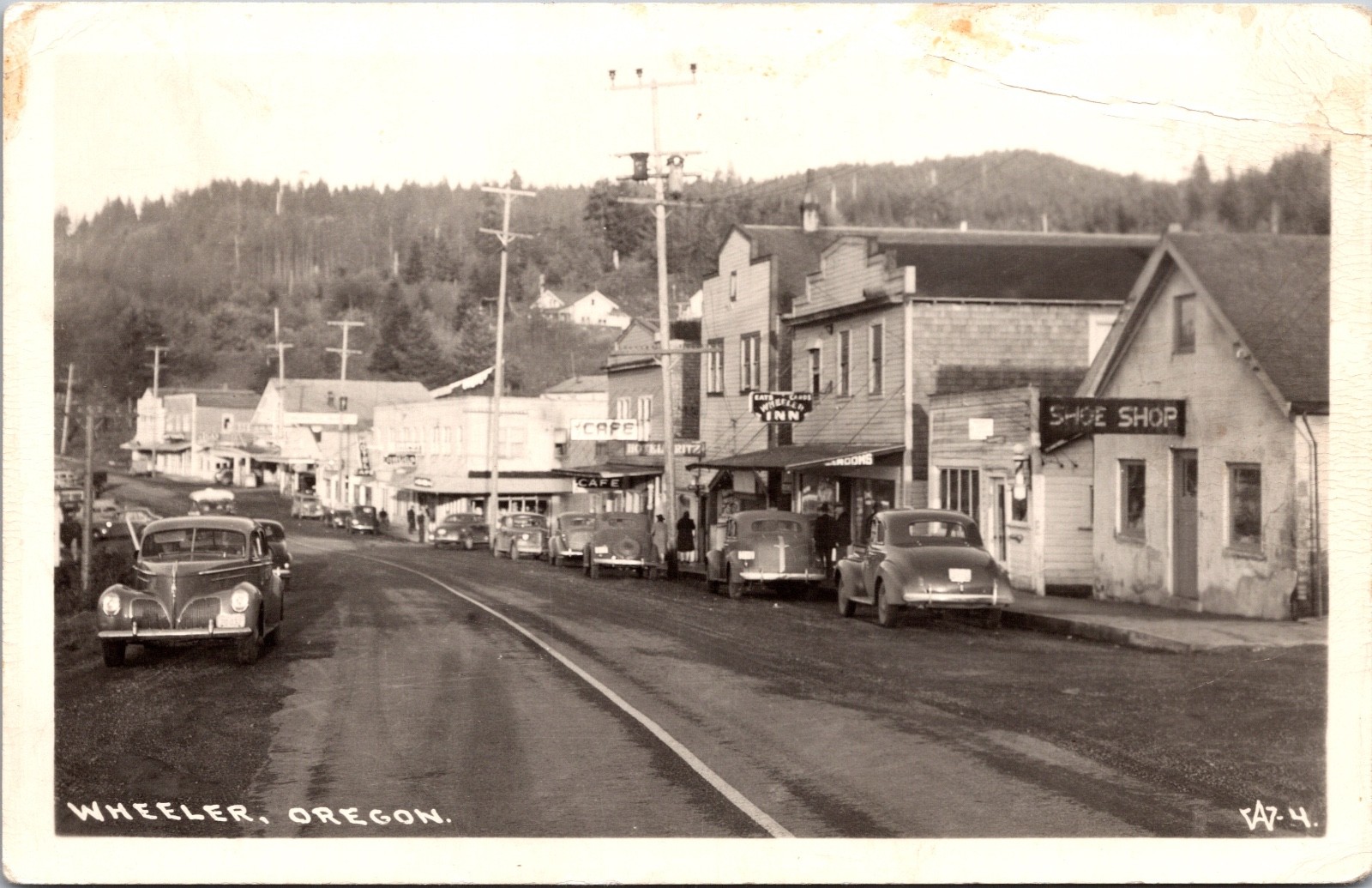 Wheeler Oregon RPPC Main Street Cars Stores Shoe Shop Early Small Town View