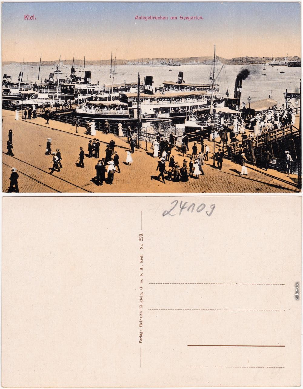Postcard keel steamer, jetties at the Seegarten 1916
