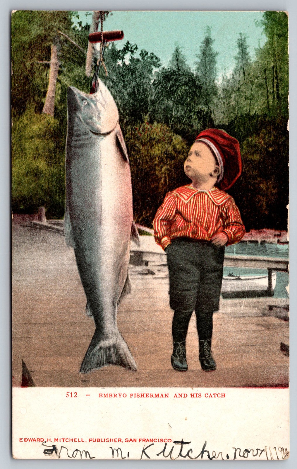 Vintage 1910 Embryo Fisherman and His Catch Postcard by Edward H. Mitchell