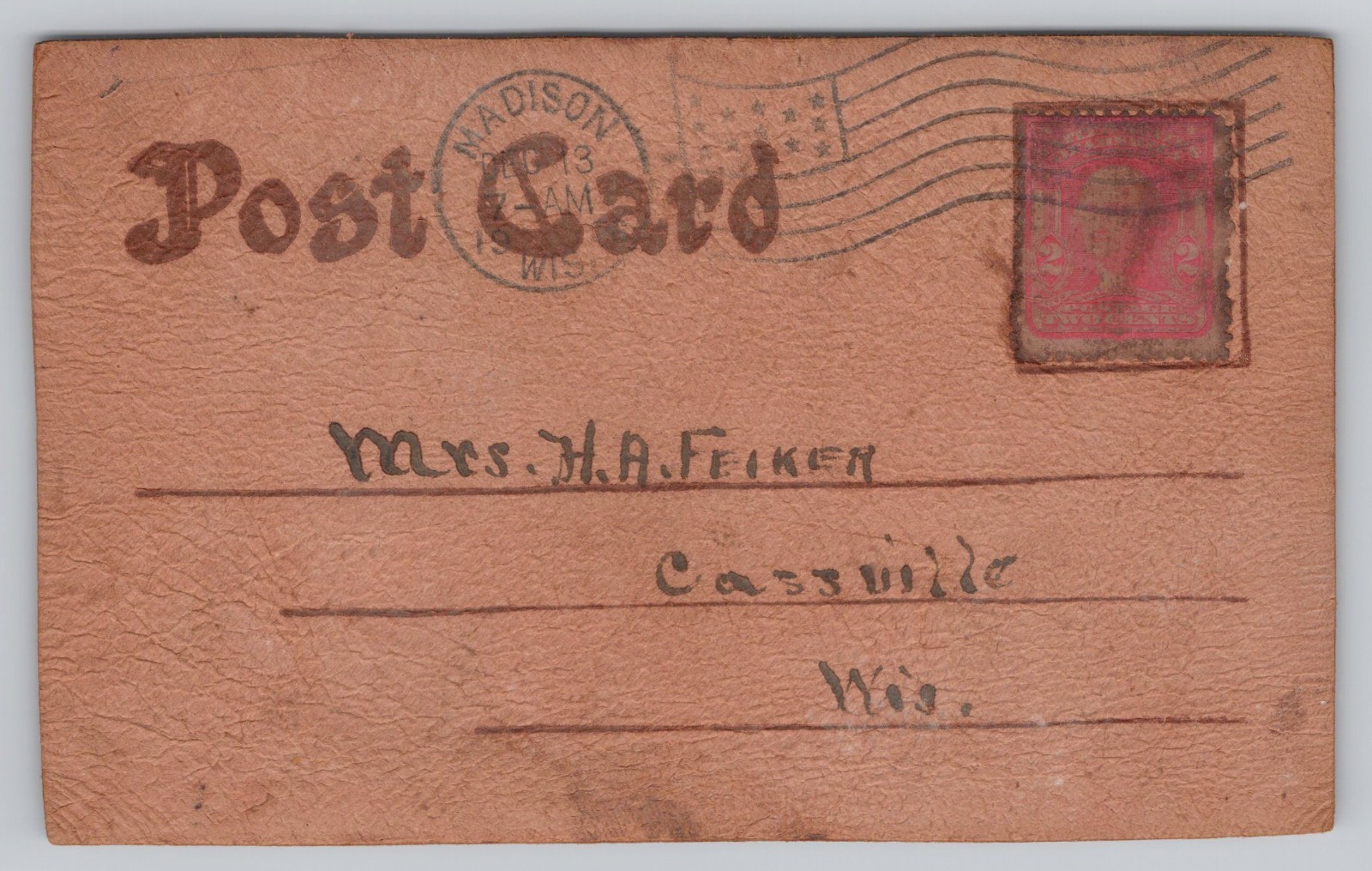 Madison Wisconsin Just A Line From Clothesline Laundry 1907 US Leather Postcard