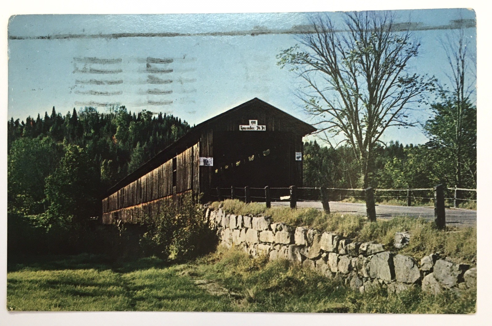New Hampshire NH Lancaster Mt Orne Covered Bridge Lunenberg Vermont Postcard Old