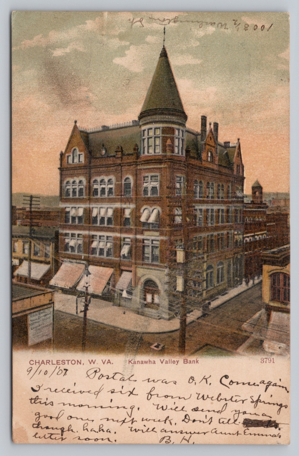 Charleston WV View Kanawha Valley Bank Stores Signs Paul C Koeber Co Postcard N8