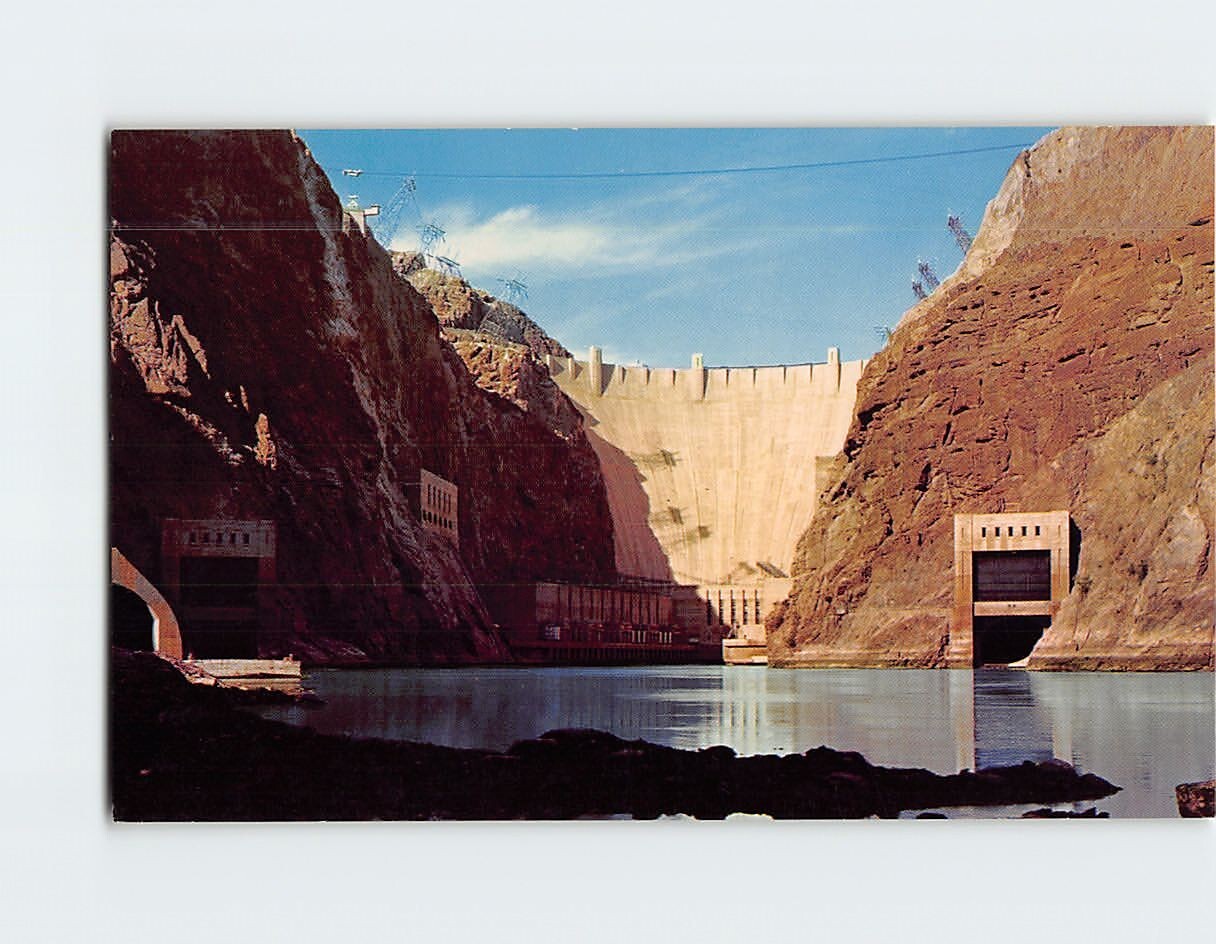 Postcard Downstream Face Of Hoover Dam As Seen From River Level USA
