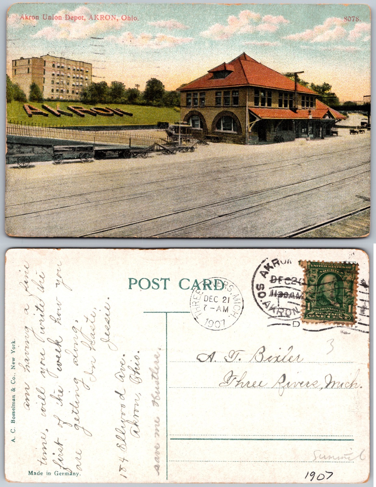 Akron Union Depot Akron Ohio Postcard