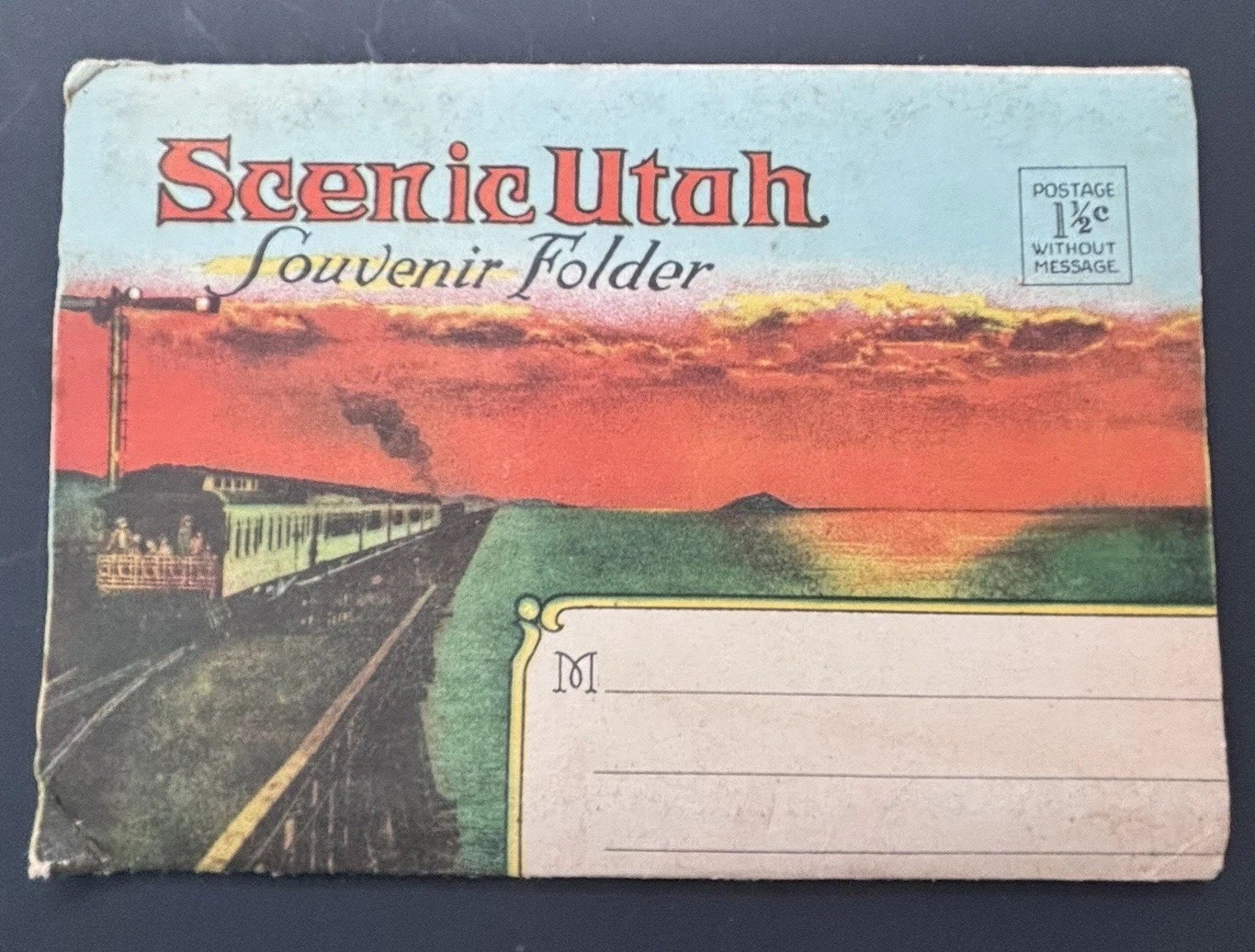 Vintage 1930s 1940s Scenic Utah Linen Postcard Folder Art Souvenir Trains/Land