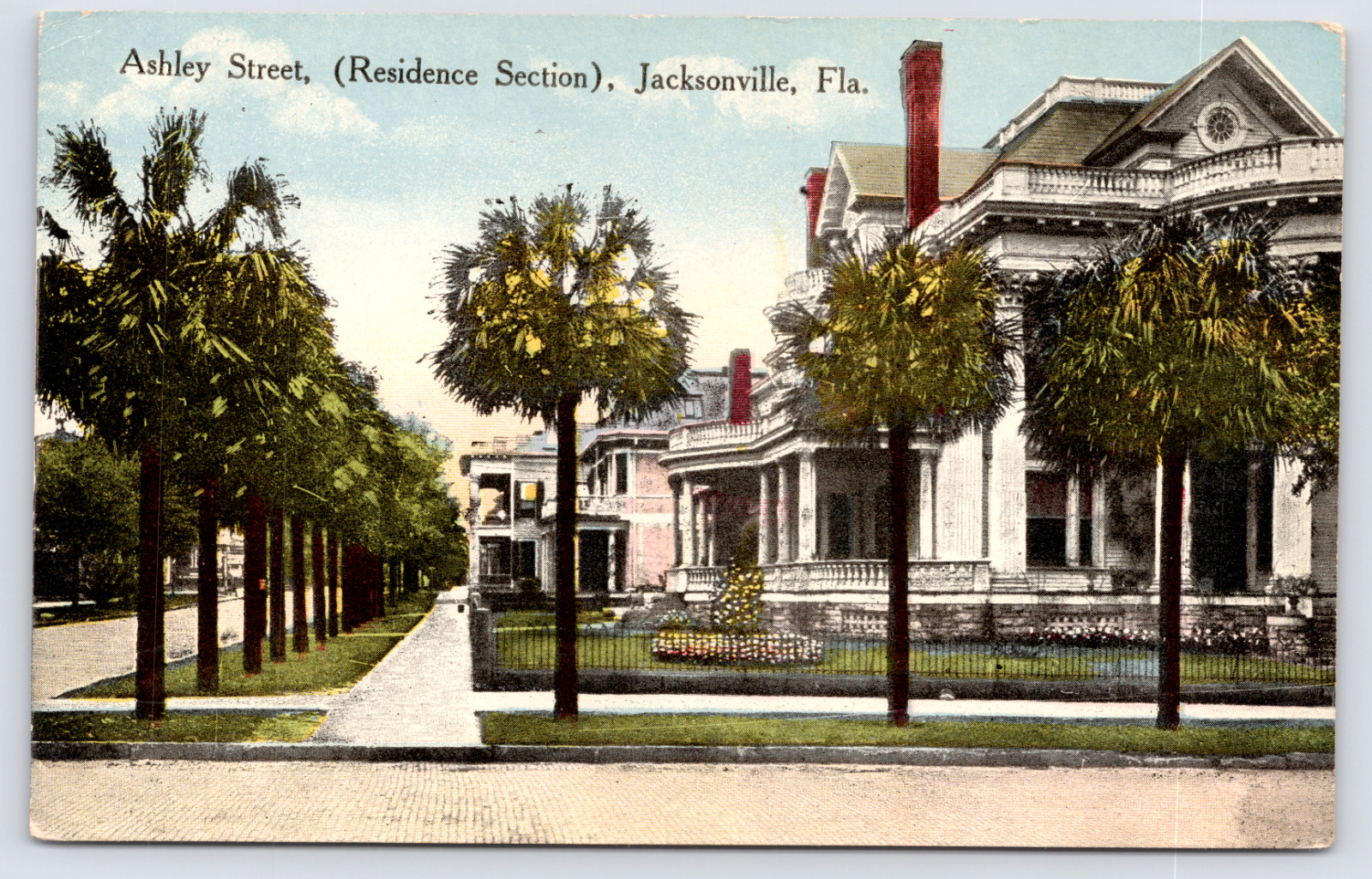 c1910 Ashley Street Jacksonville FL Postcard, Street View Historic Homes