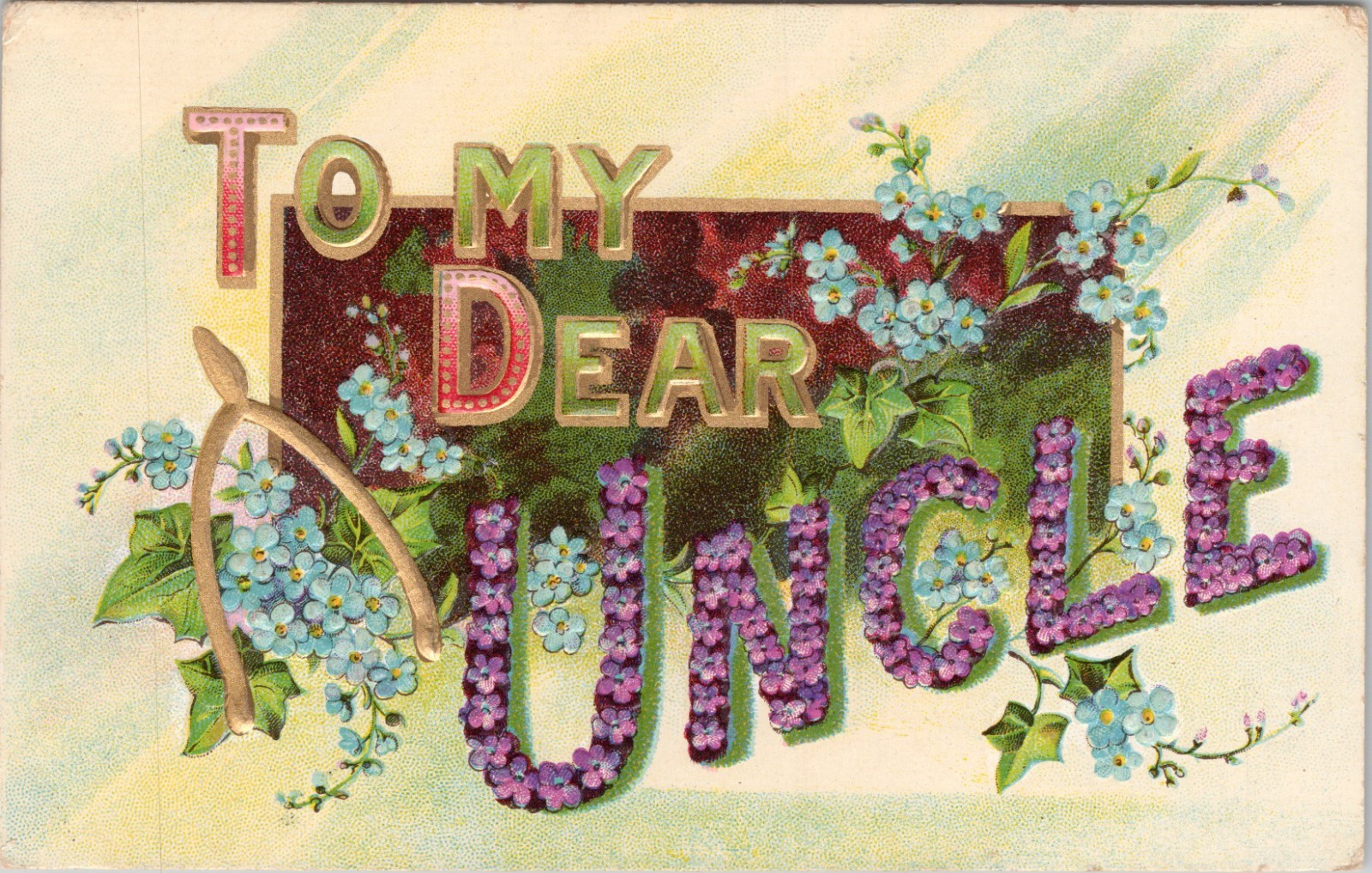 Postcard To My Dear Uncle Embossed Wishbone & Flowers c1910