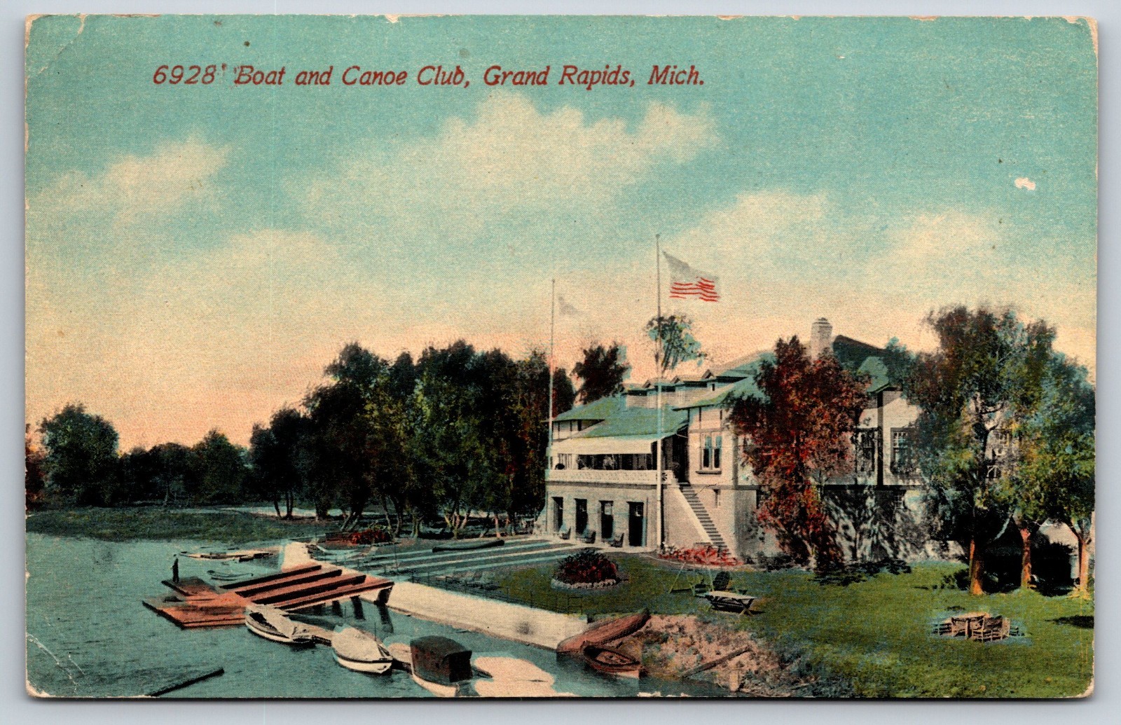 Vintage Postcard Boat And Canoe Club Grand Rapids Michigan