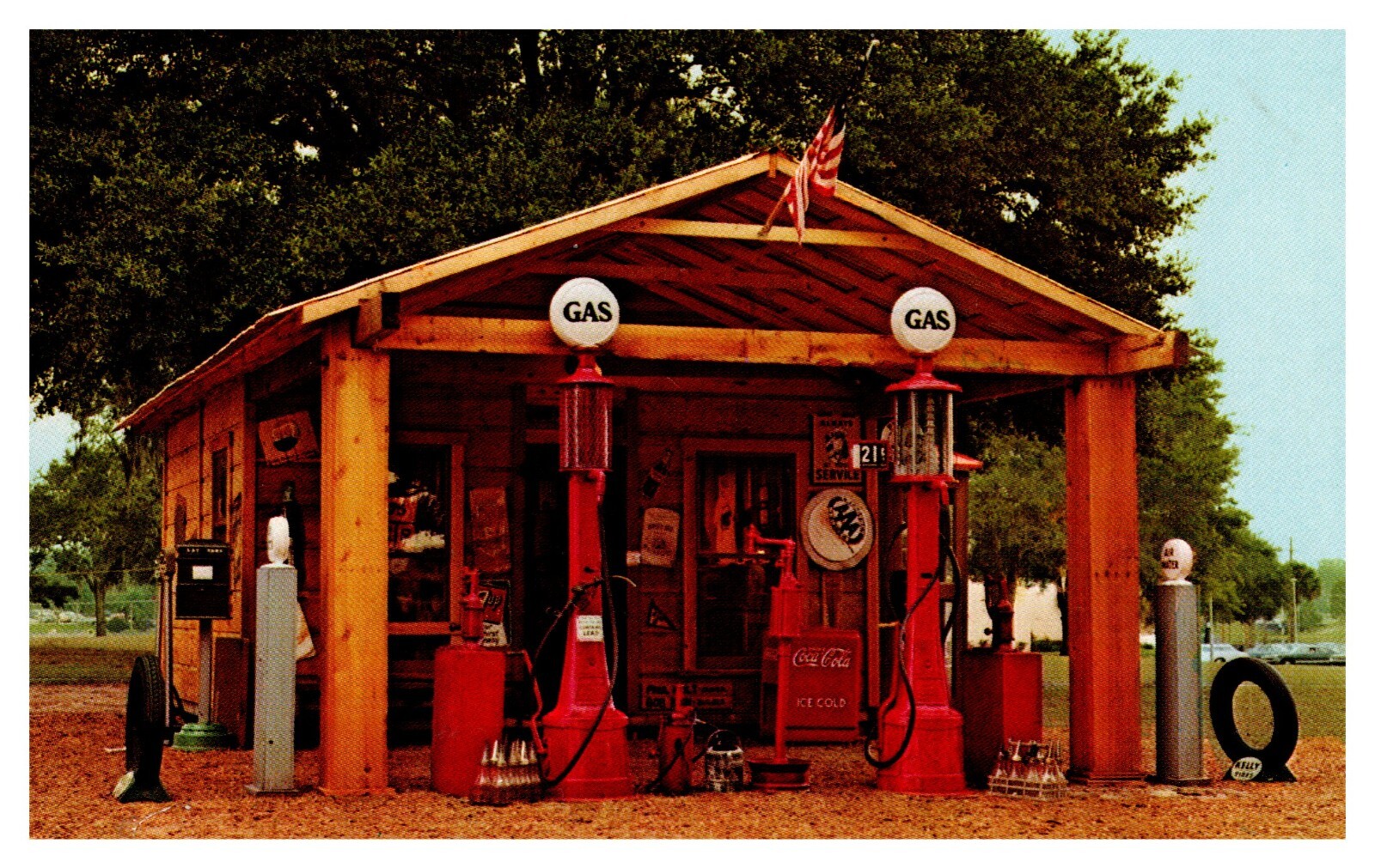 Madison WI Wisconsin Gus Hicks Antique Gas Station Posted Chrome Postcard