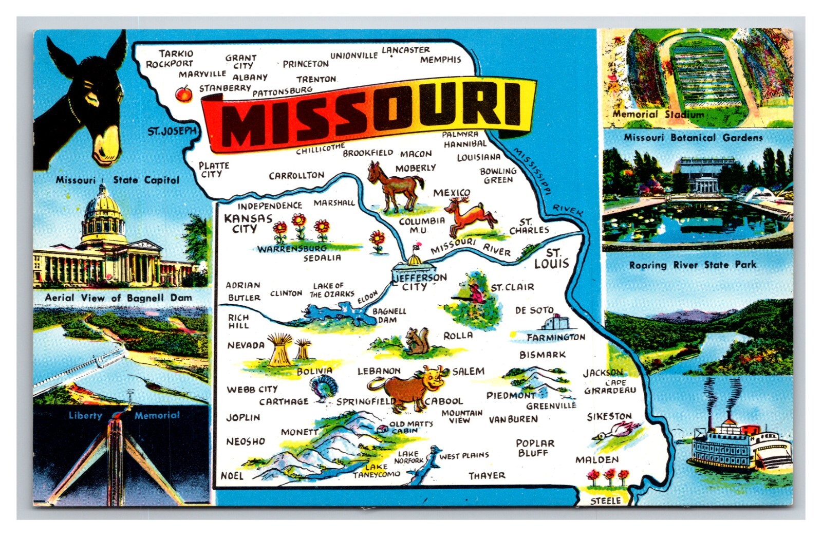 Map View Greetings From Missouri MO The Show Me State UNP Chrome Postcard XB6