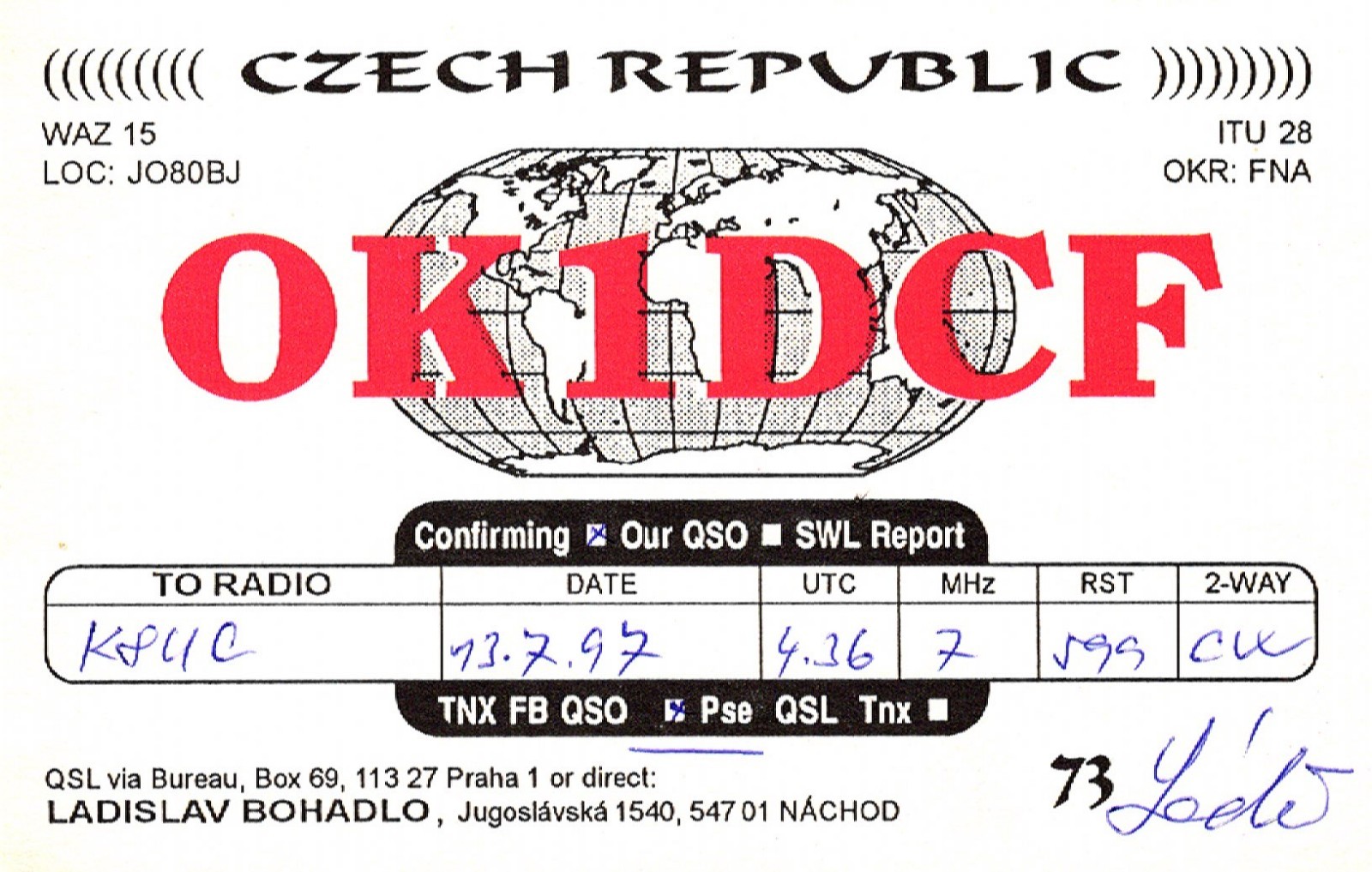 Nachod Czech Republic Czechoslovakia OK1DCF QSL Radio Postcard