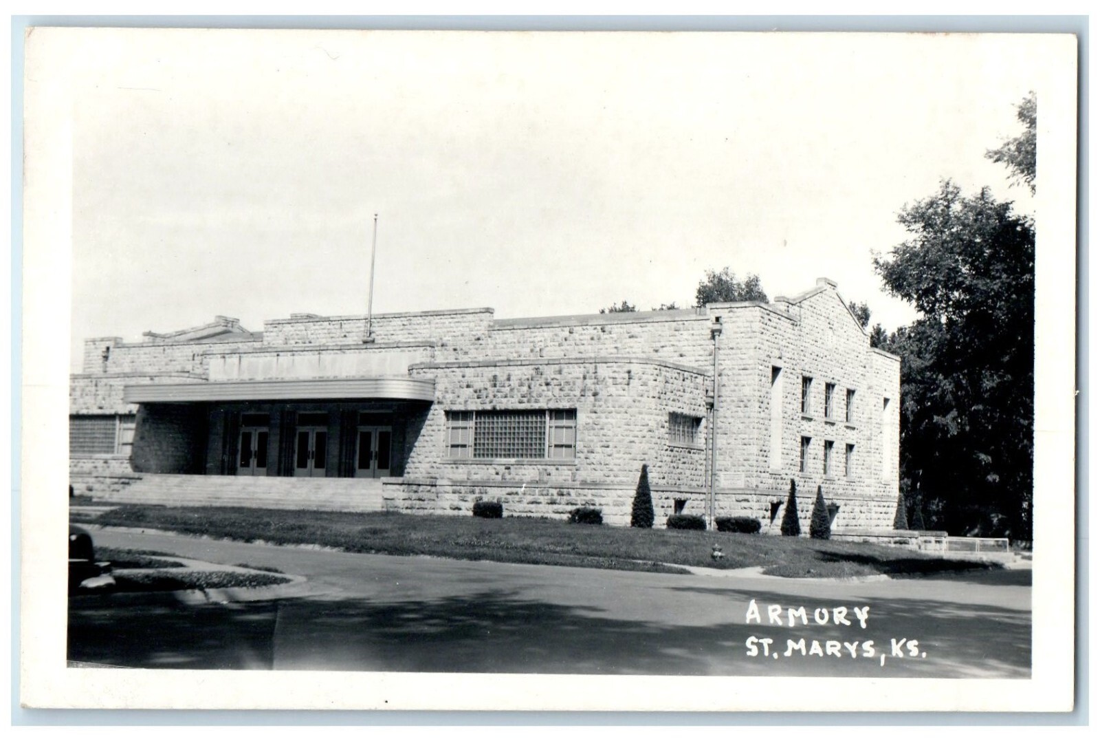 c1950’s Armory Building Scene Street St. Marys Kansas KS RPPC Photo Postcard