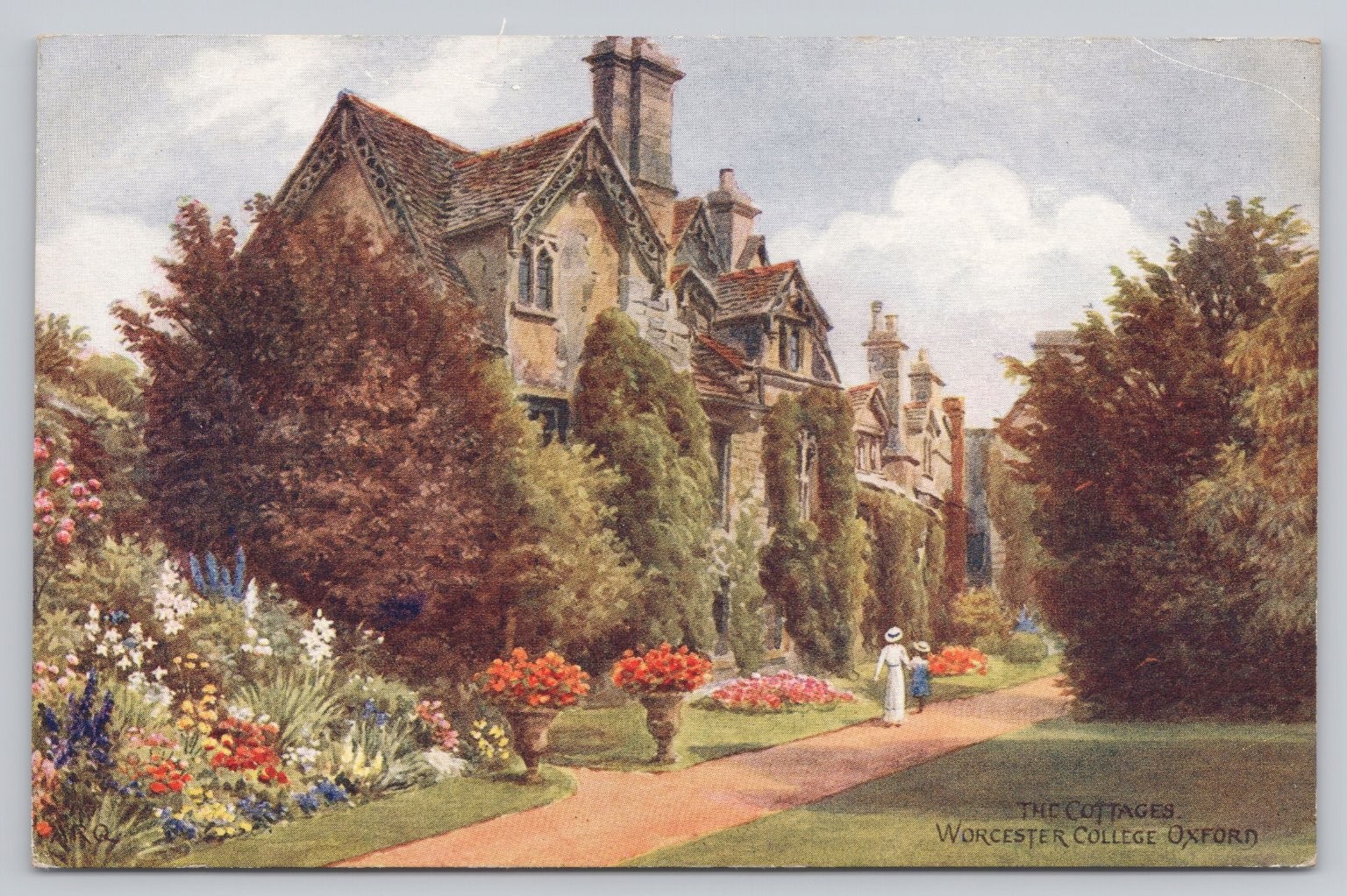 Vintage Worcester College Oxford Cottages England Postcard