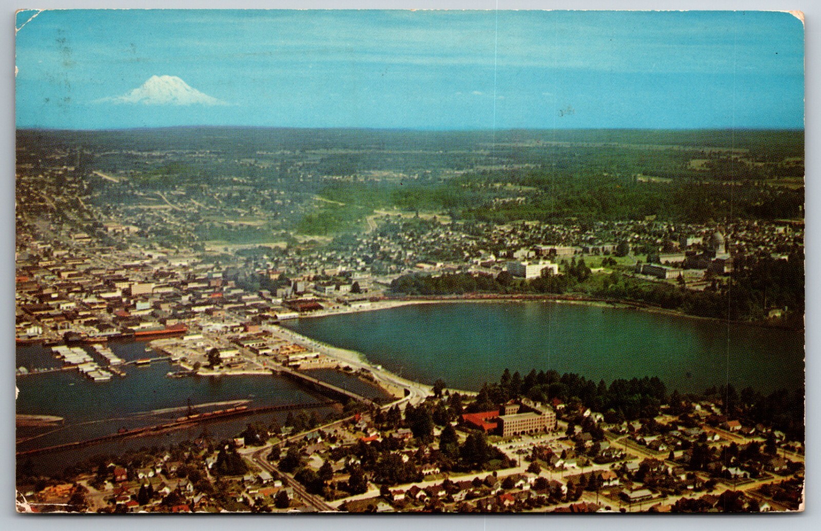 Olympia Washington WA Aerial View Capitol Mt Rainier Posted 1964 Postcard