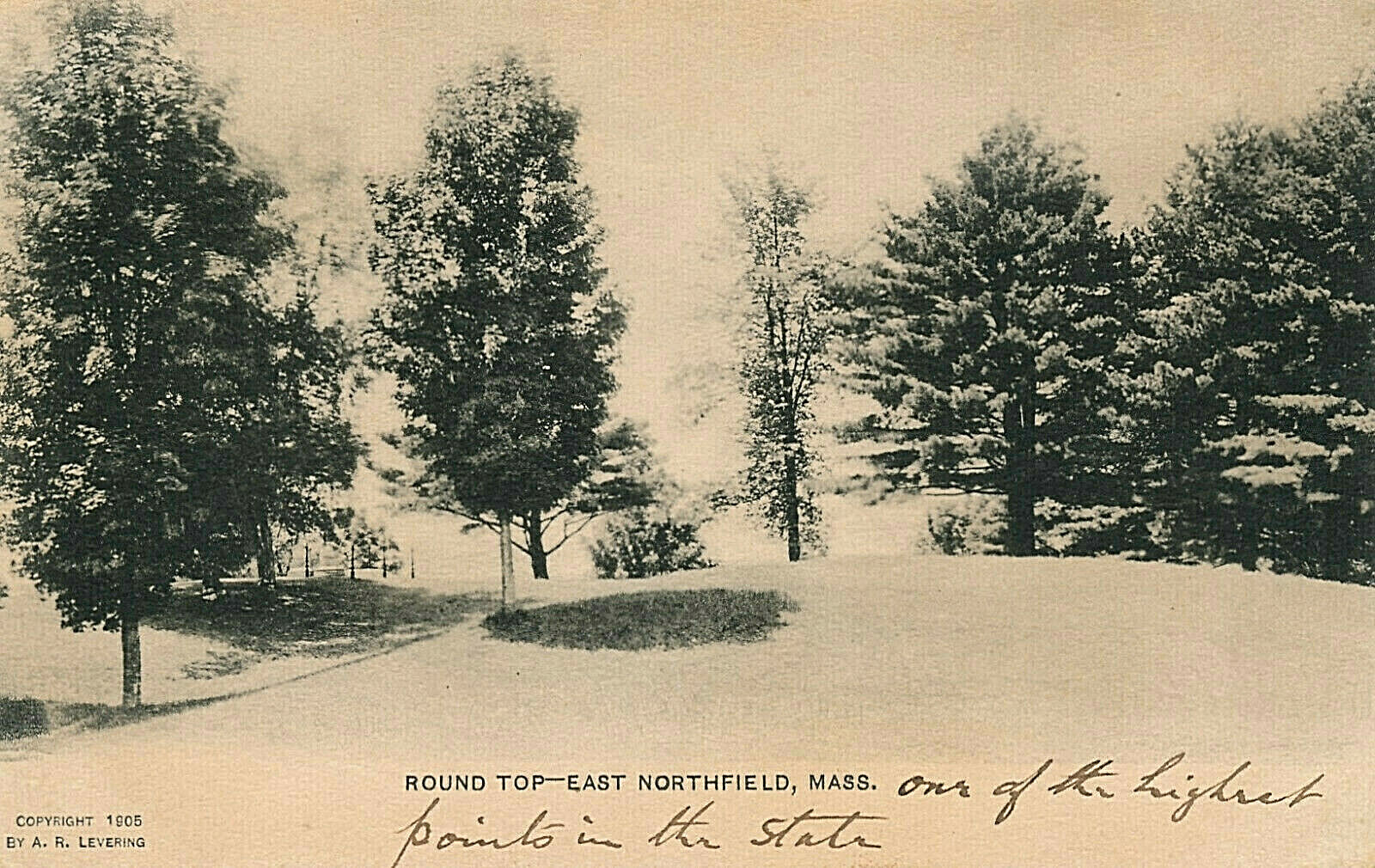 ROUND TOP – EAST NORTHFIELD, MASS. MA. UDB. COPYRIGHT 1905- BY A.R. LEVERING.