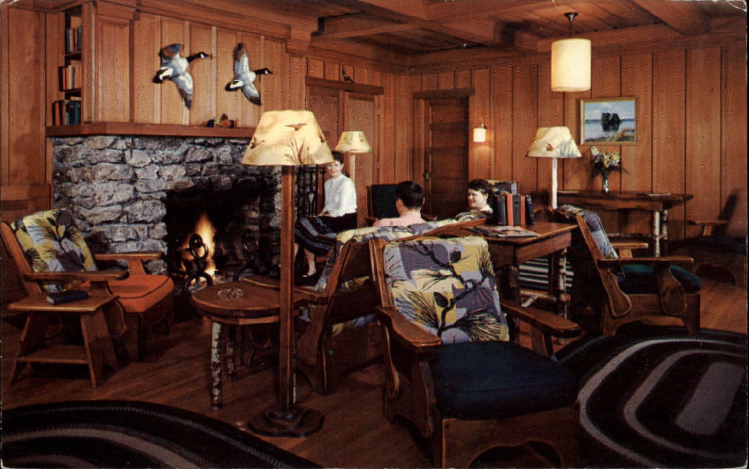 Severance Lodge Lake Kezar ~ Centre Lovell Maine ~ ducks taxidermy ~ postcard