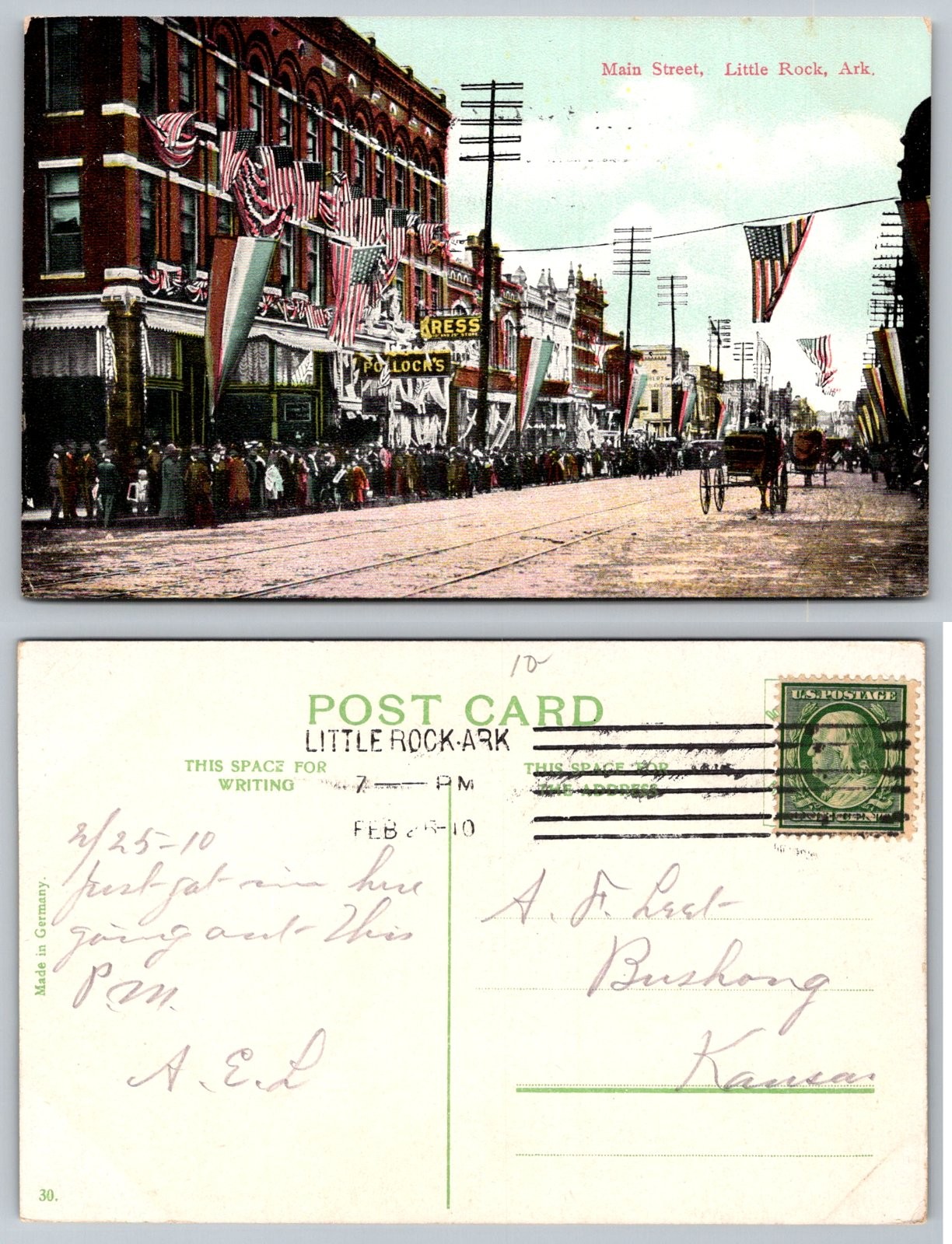 Standard Little Rock Arkansas Main Street Parade Kress Store Postcard