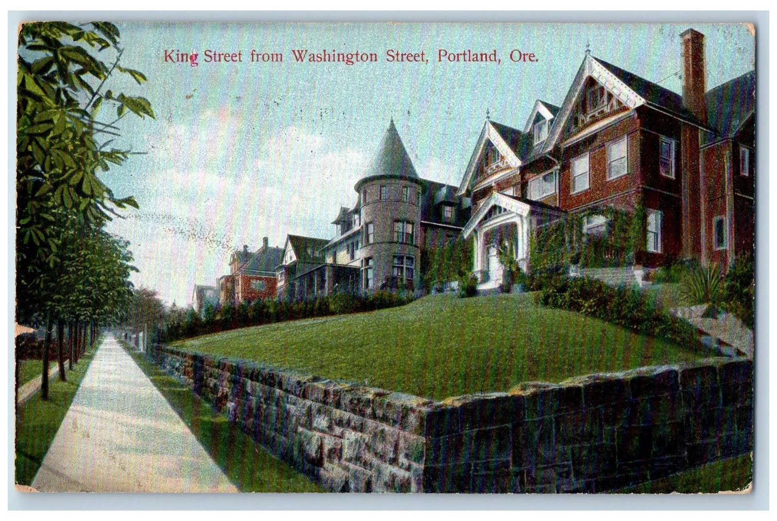 1908 Portland Oregon Postcard King Street From Washington Street Residence