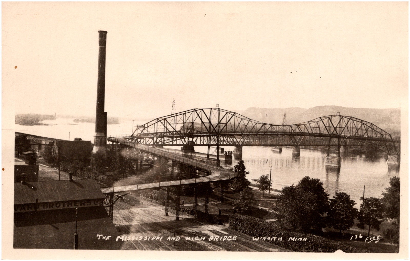 High Bridge over Mississippi River Winona Minnesota MN 1930 RPPC Postcard Photo