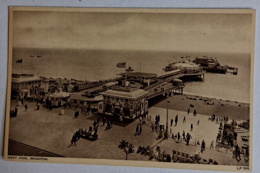 Brighton England West Pier Beach Vintage Postcard Posted 1983