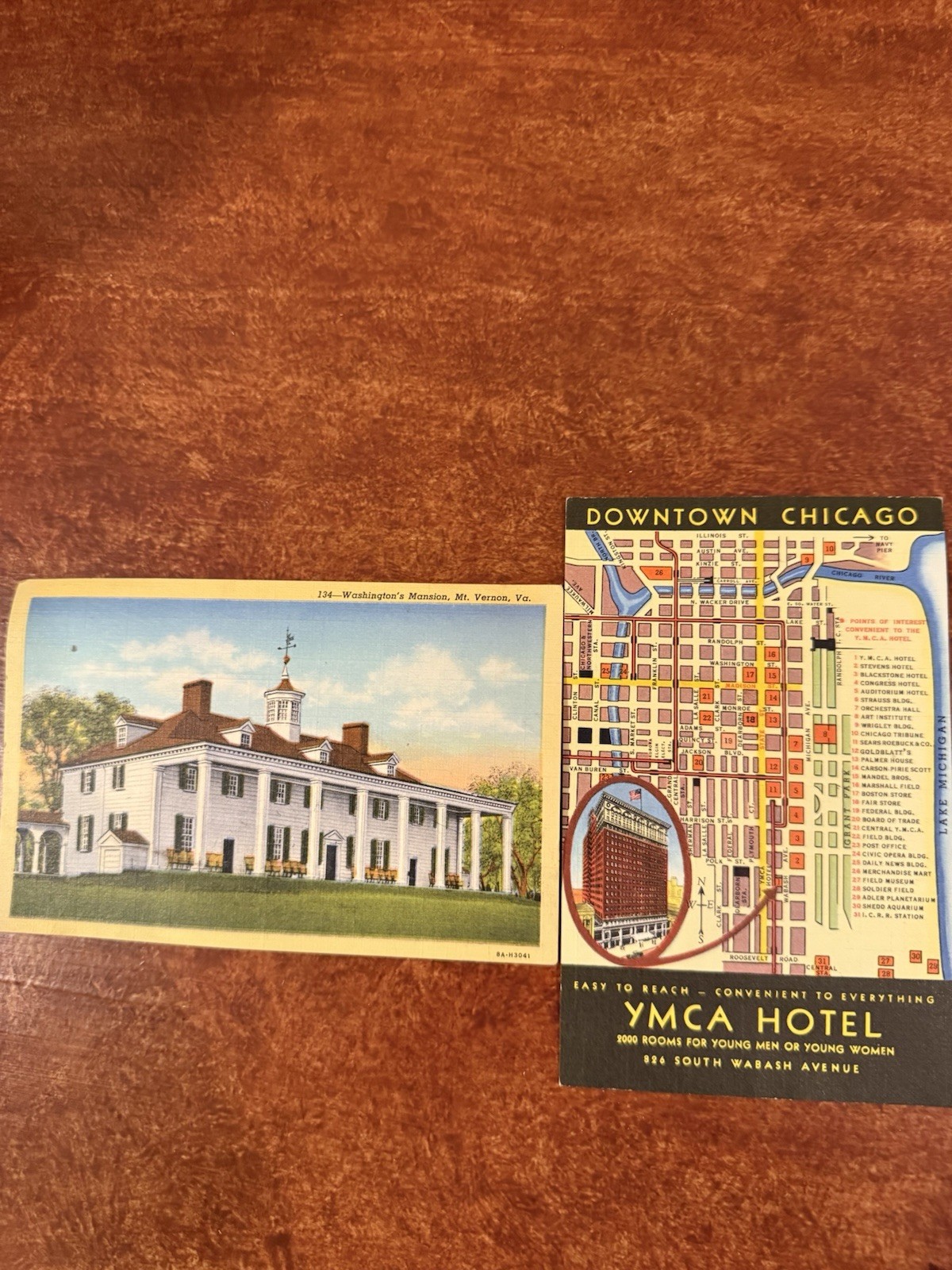 YMCA Hotel Downtown Chicago Illinois United States Travel Map Postcards Lot of 2